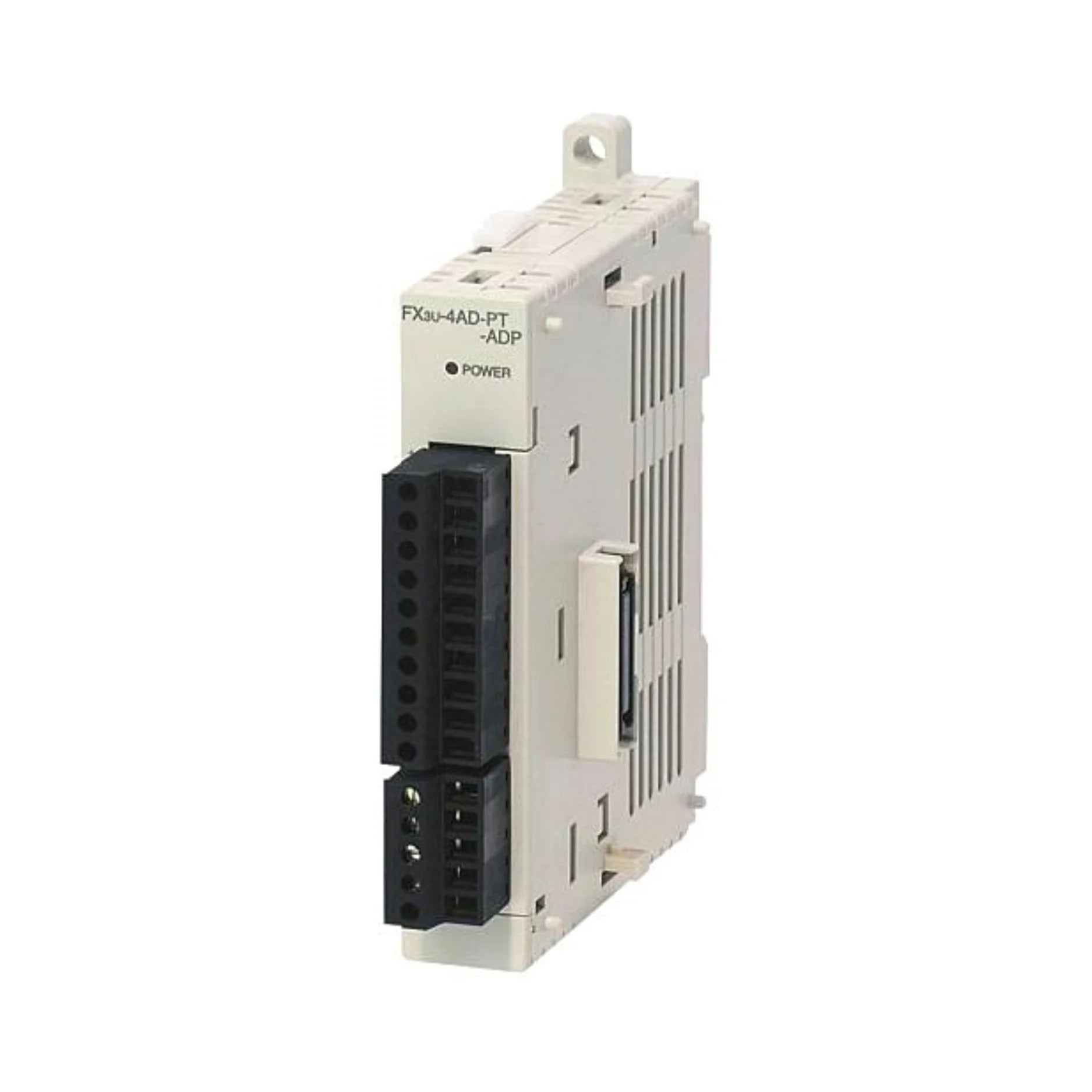 Mitsubishi FX3U-4AD-PT-ADP adapter, 4-channel Pt100 input module for FX3U PLCs, high-precision temperature monitoring.