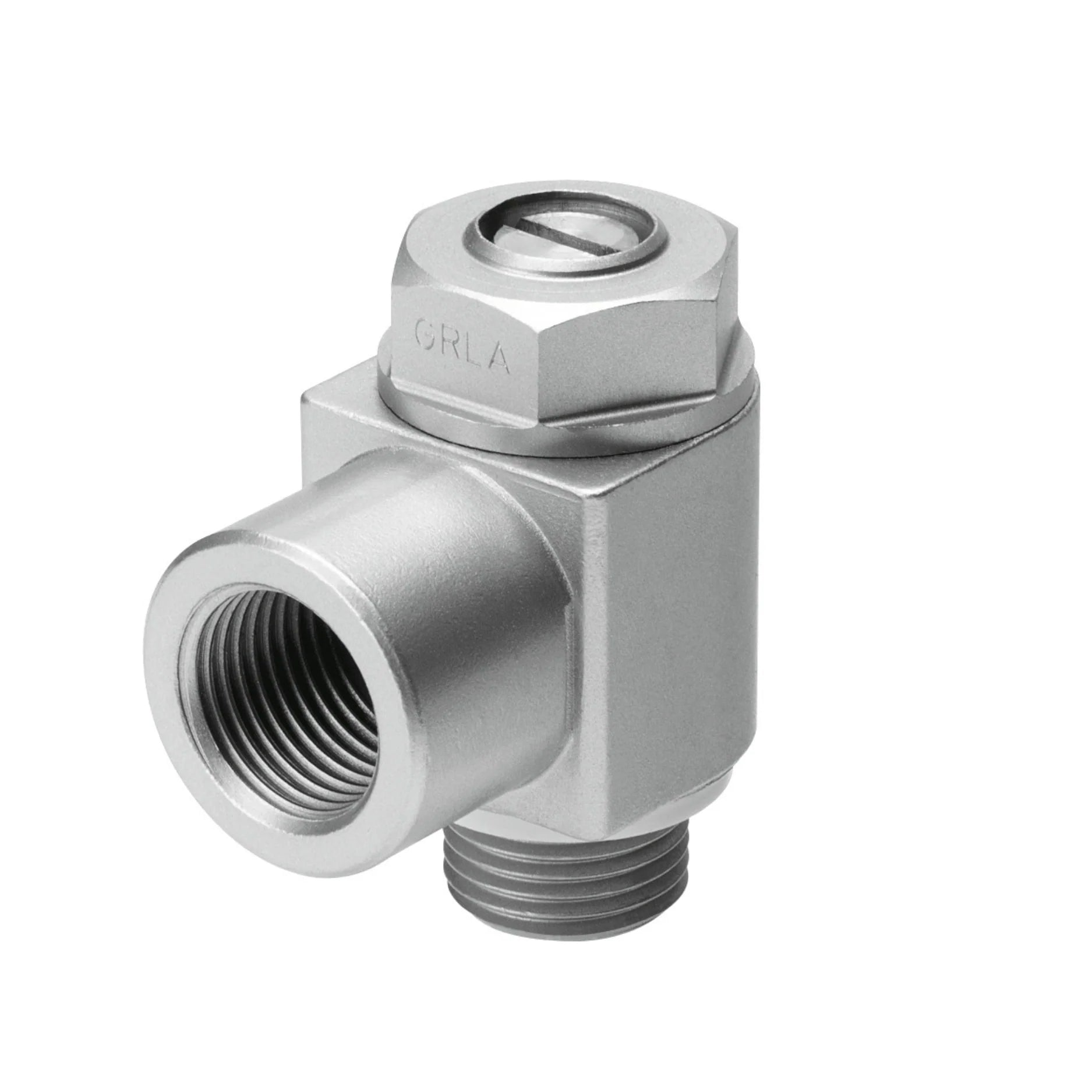 Festo GRLA-1/4-B flow control valve, G 1/4 thread, one-way metered exhaust, part no. 151172, GTIN 4052568010560.