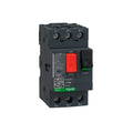 Schneider Electric GV2ME07 TeSys Deca motor circuit breaker, 3-pole, 1.6–2.5 A adjustable thermal protection, push-button control.
