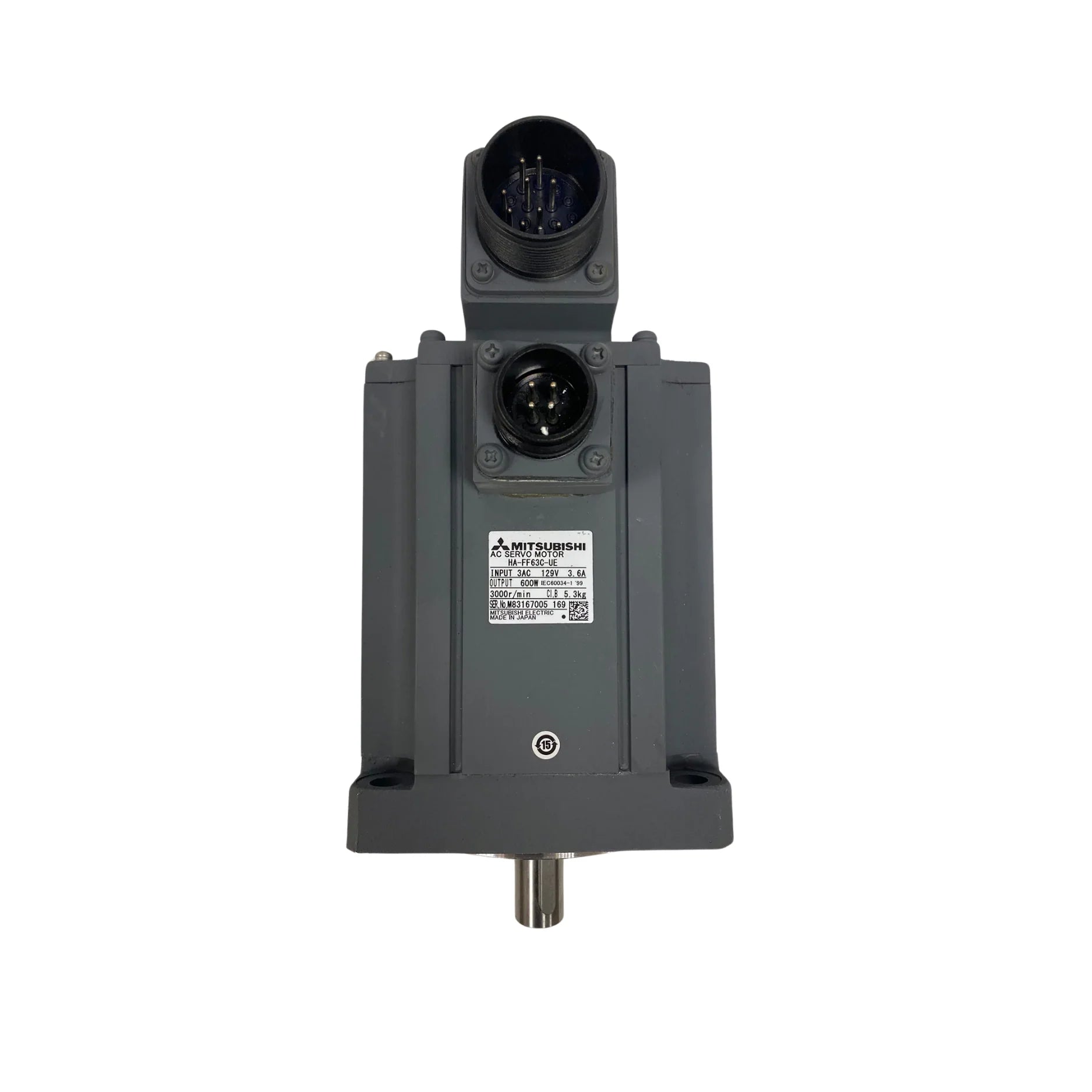 Mitsubishi HA-FF63C-UE 2.0 kW servo motor with 3000 rpm and encoder for precision industrial motion control.
