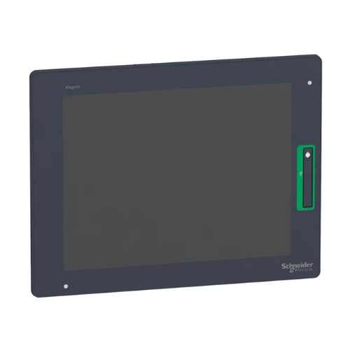 Schneider Electric HMIDT642 HMI with 12.1" touchscreen, dual Ethernet, USB, and serial ports for advanced industrial machine control.