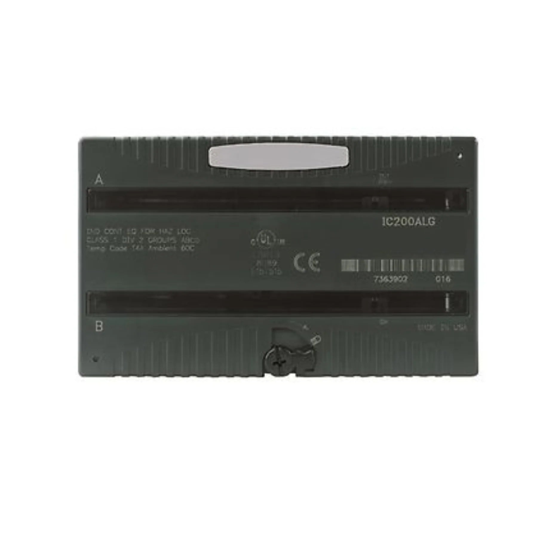 GE IC200ALG263 VersaMax 2-channel analog output module, 4–20mA signal, 12-bit resolution, DIN rail mountable.