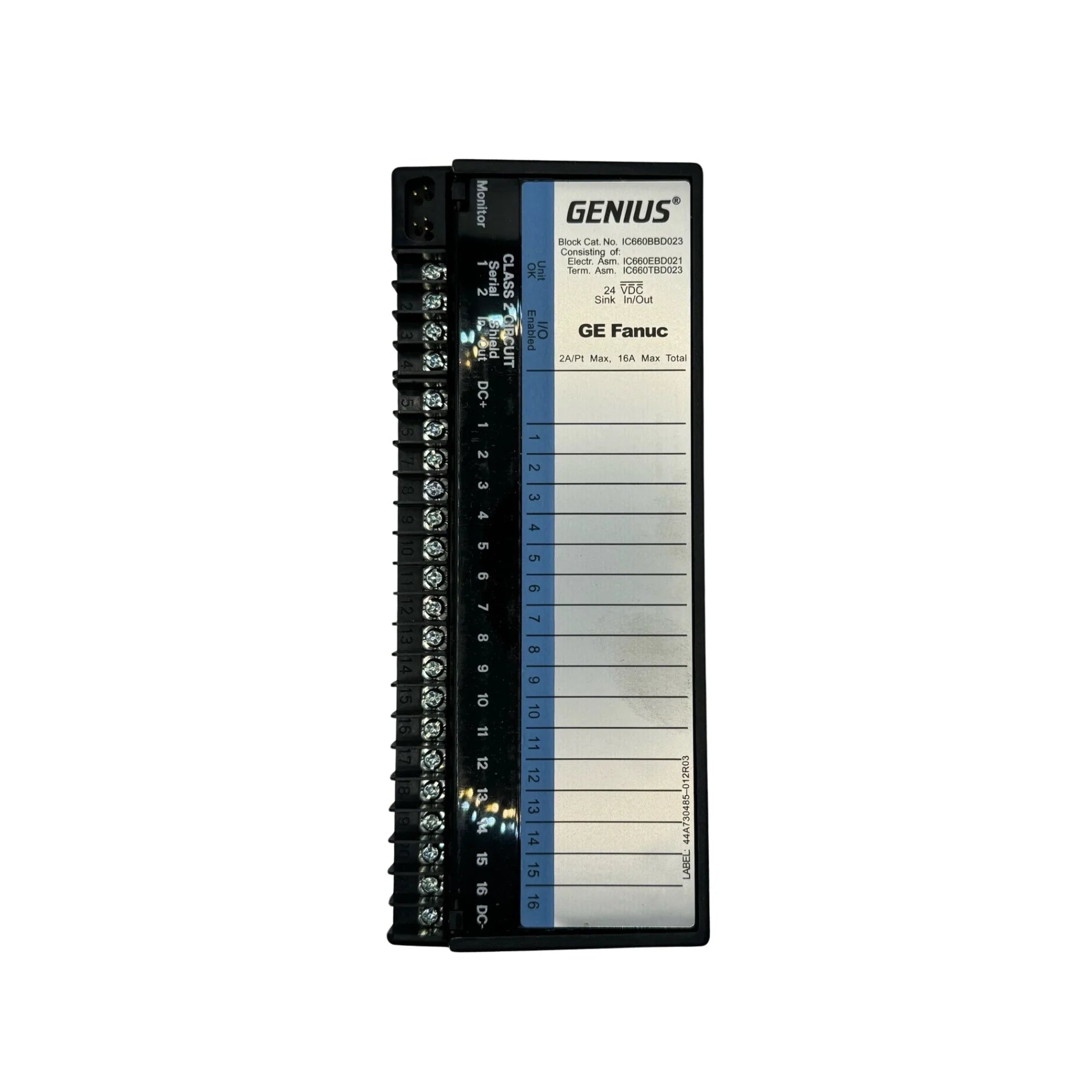 GE IC660BBD023 input block, 32-point 24 VDC sink input, field-mountable for Genius I/O distributed control systems in industrial automation.