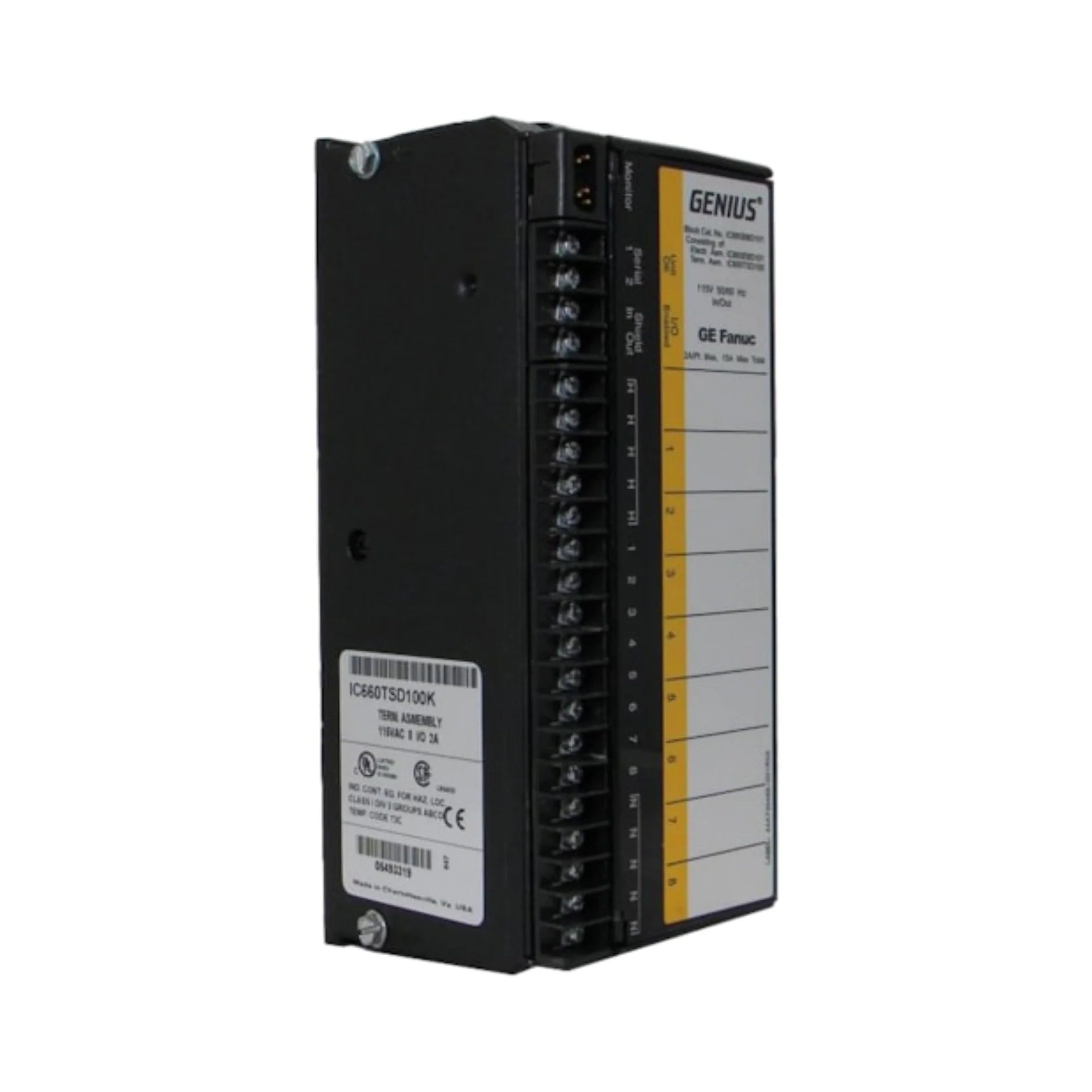 GE IC660BBD101 input block, 32 discrete 24VDC sourcing inputs, Genius I/O compatible for industrial control and automation.