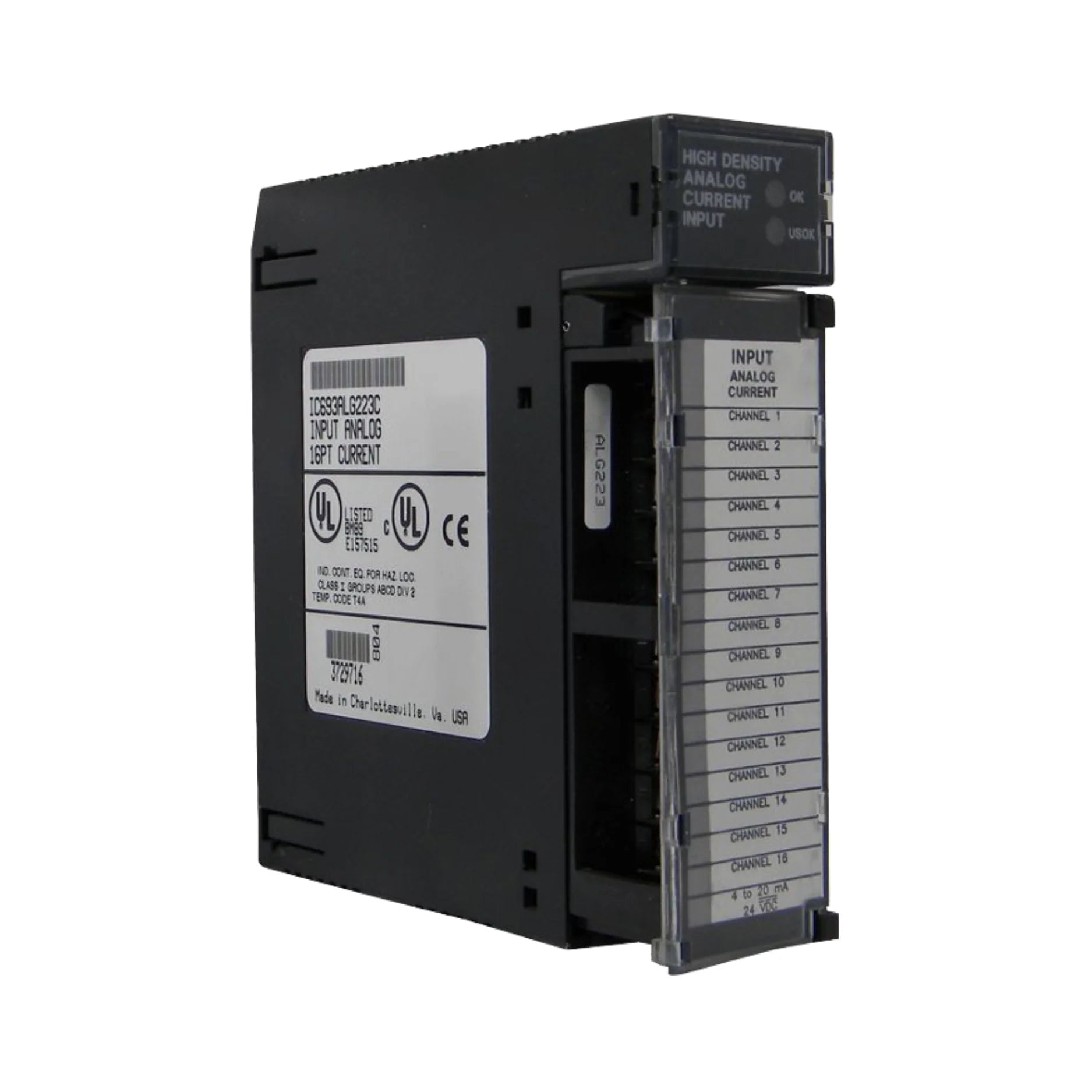 GE IC693ALG223 analog output module, 4-channel, 4–20mA, 12-bit resolution, isolated outputs for Series 90-30 PLC systems.