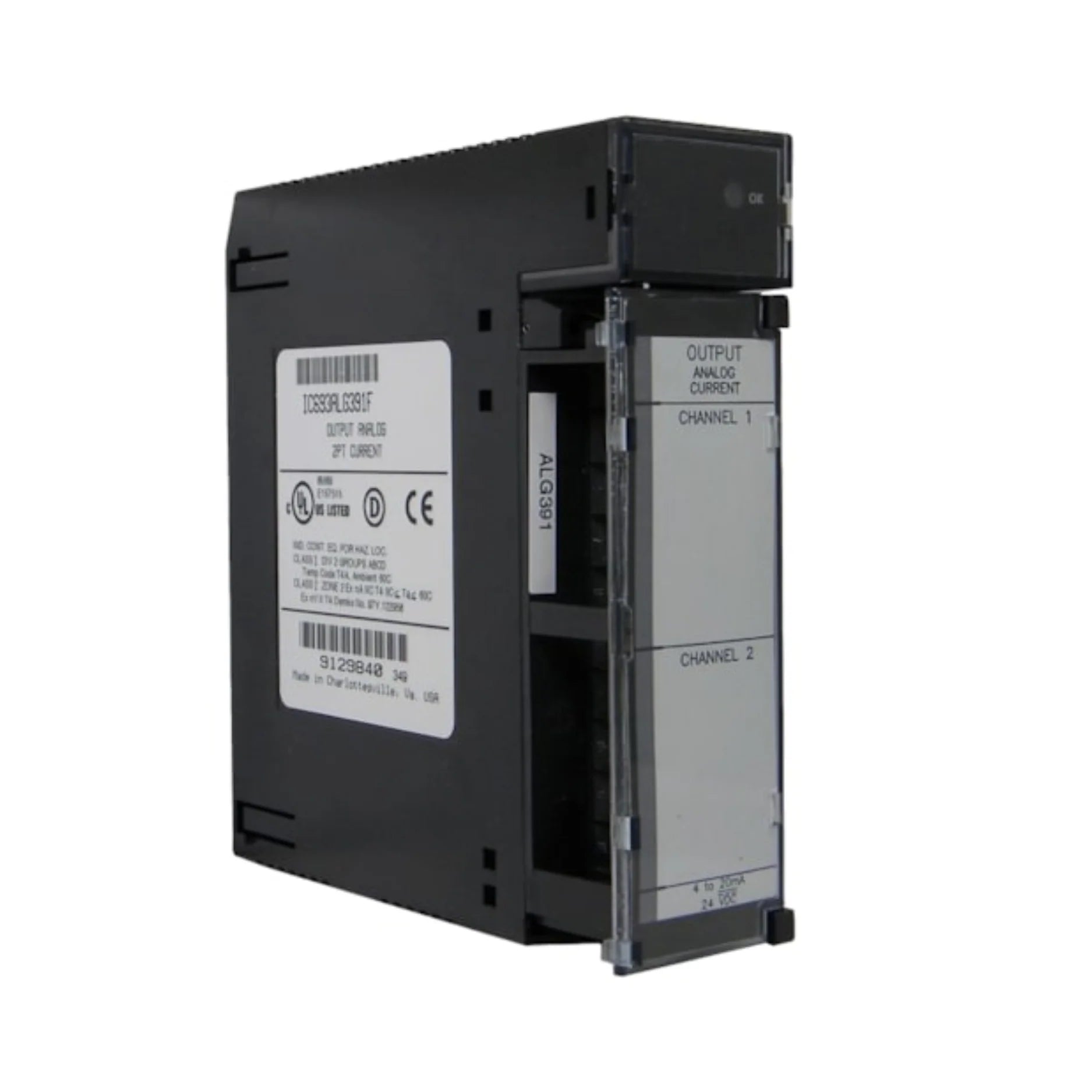 GE IC693ALG391 4-channel analog input module, 0–10VDC, 12-bit resolution, for Series 90-30 PLC systems.
