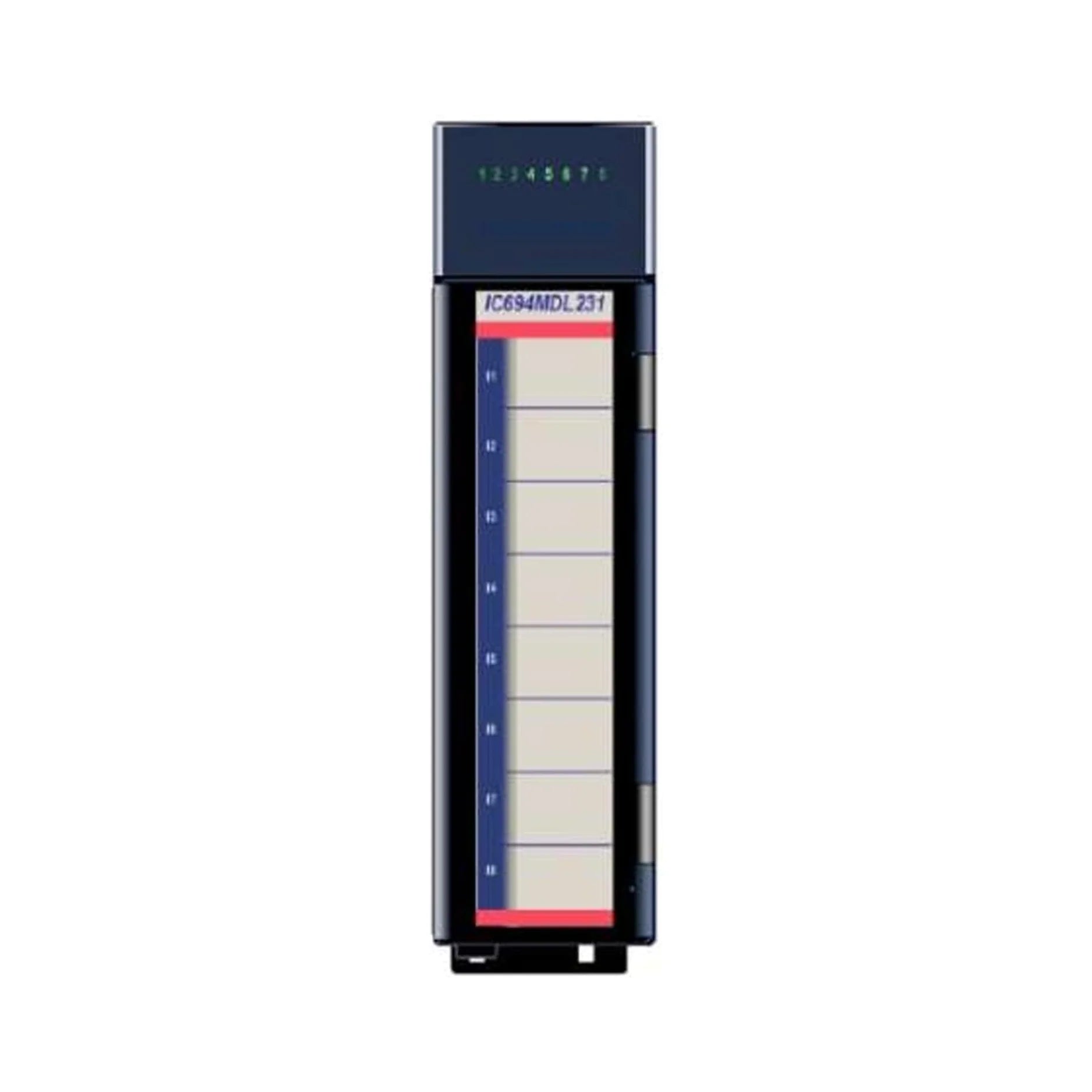 GE IC694MDL231 16-point relay output module for RX3i, switches AC/DC loads with isolated groups for industrial control.