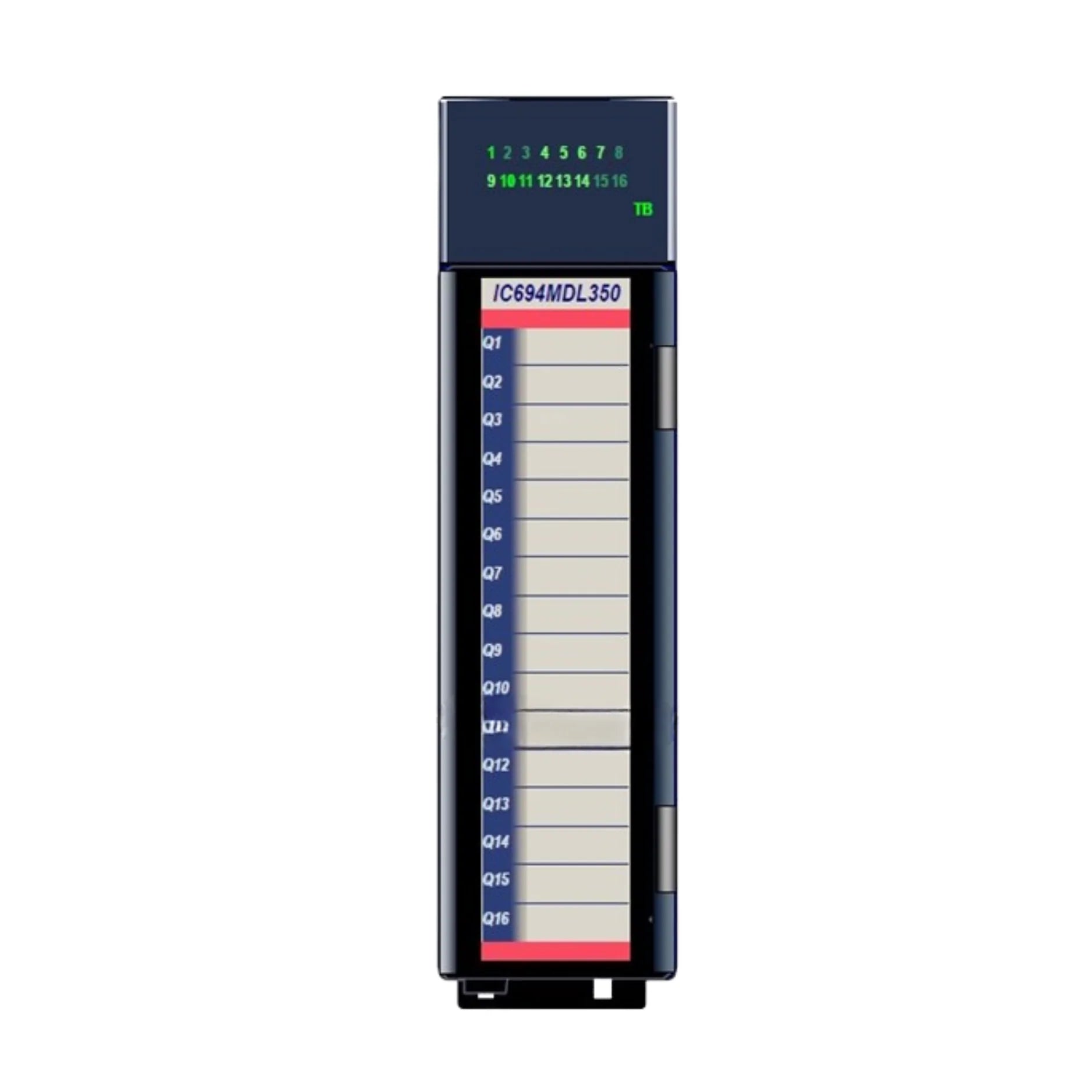GE IC694MDL350 8-point relay output module for RX3i, 2A AC/DC switching, isolated channels with LED indicators.