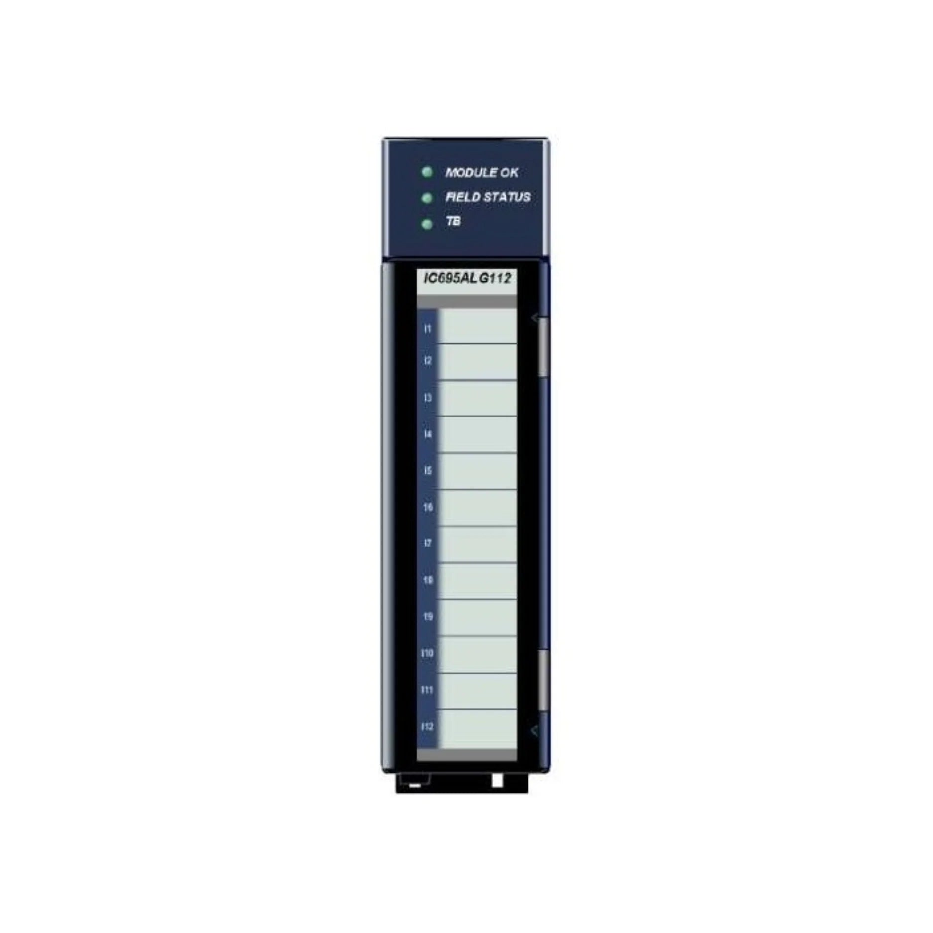 GE IC695ALG112CA 16-channel analog input module for RX3i, conformal coated, voltage/current input, high-density design.