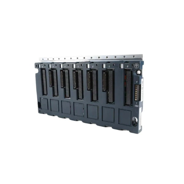 GE IC695CHS007 7-slot RX3i universal backplane for PACSystems, supports CPU, power supply, and I/O modules.