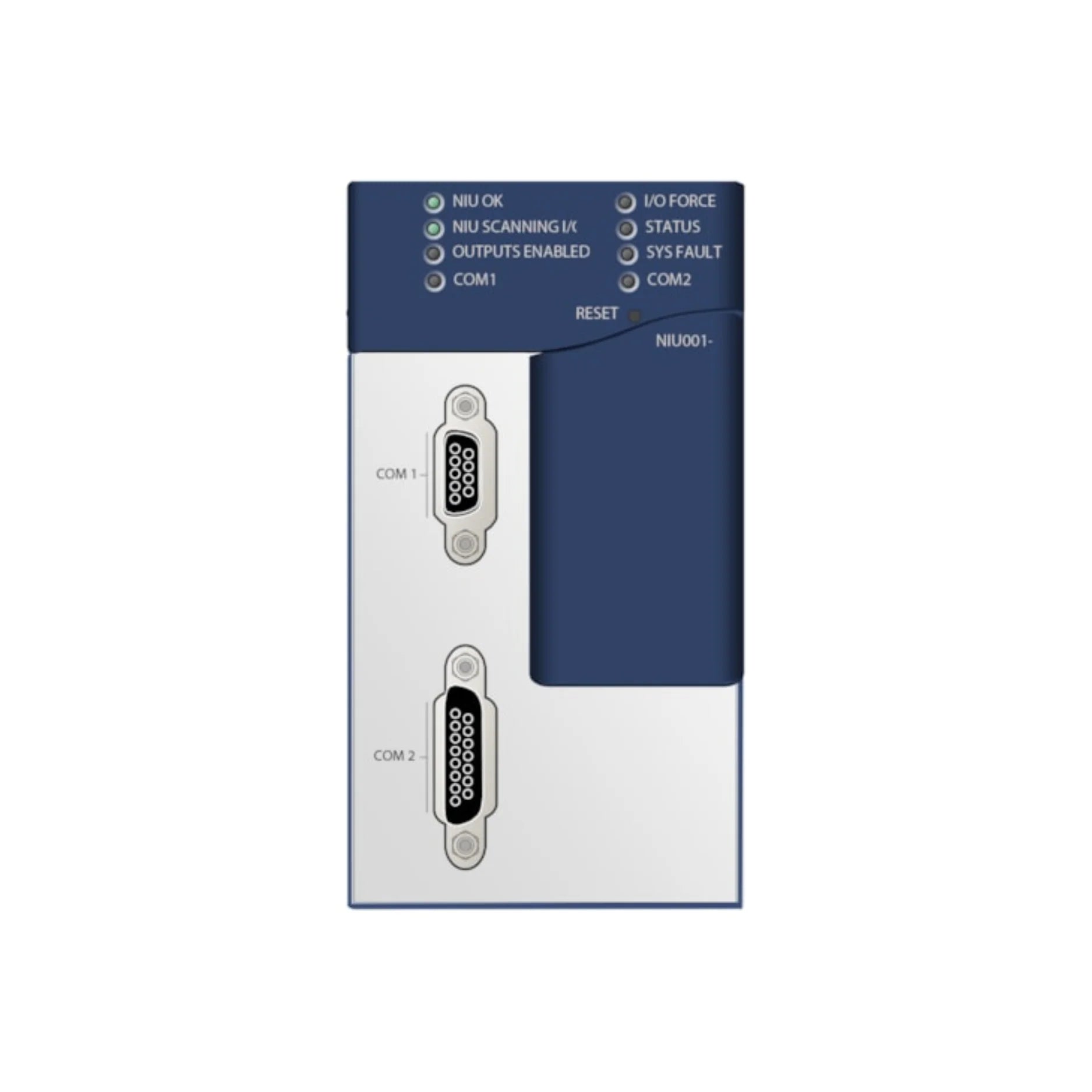 GE IC695NIU001 RX3i network interface unit, enables remote I/O operation over Ethernet, supports SRTP and Modbus TCP.