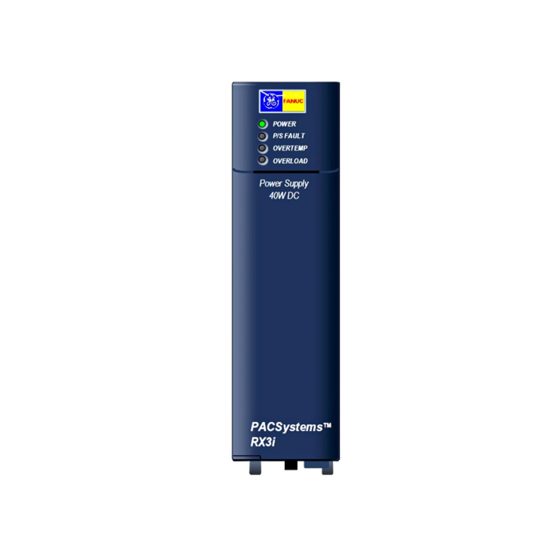 GE IC695PSD140 RX3i power supply, 40W, 125VDC input, wide temperature range, supports redundant operation.