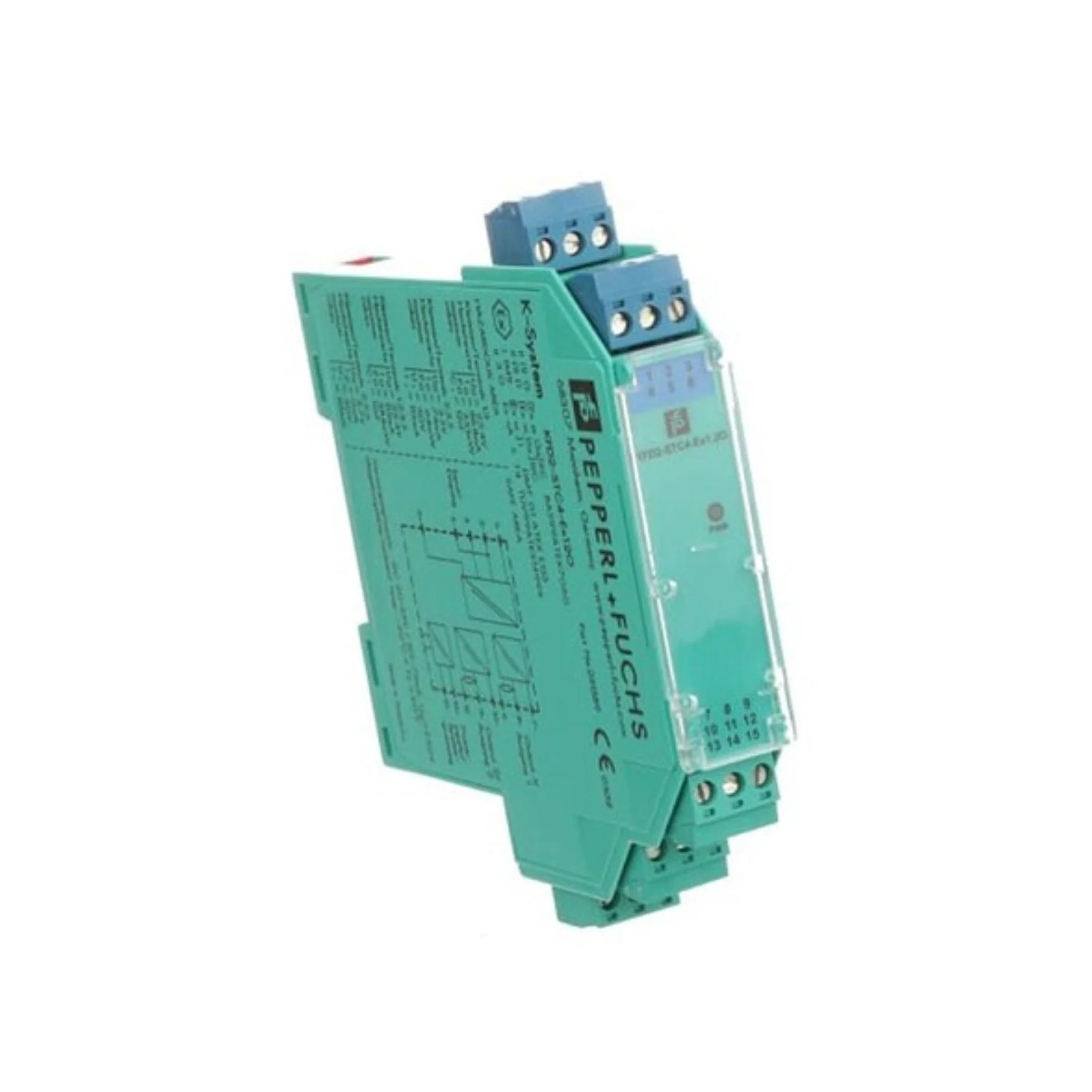 Pepperl+Fuchs KCD2-UT2-Ex1 isolated barrier, analog 4–20 mA output, for Ex zones, supports RTDs and thermocouples, SIL 2 certified.