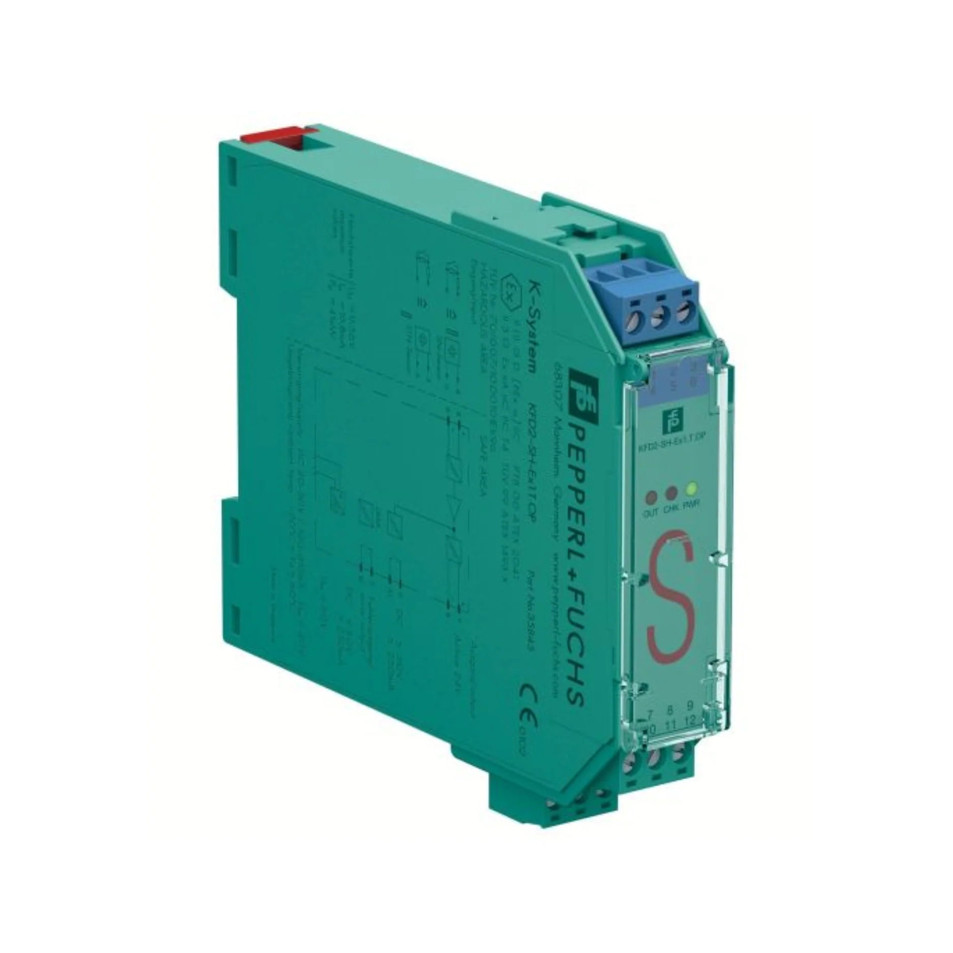 Pepperl+Fuchs KFD2-SH-Ex1.T.OP switch amplifier, SIL 3, relay output, NAMUR input, LFD, 24V DC, for intrinsically safe signal transfer.