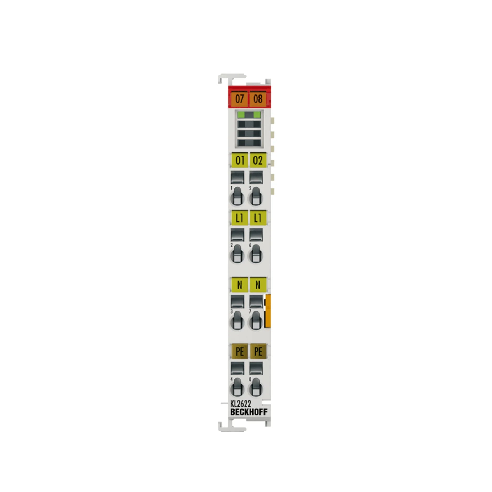 Beckhoff KL2622 2-channel relay output terminal for 230V AC loads, ideal for safe and reliable switching in industrial automation systems.