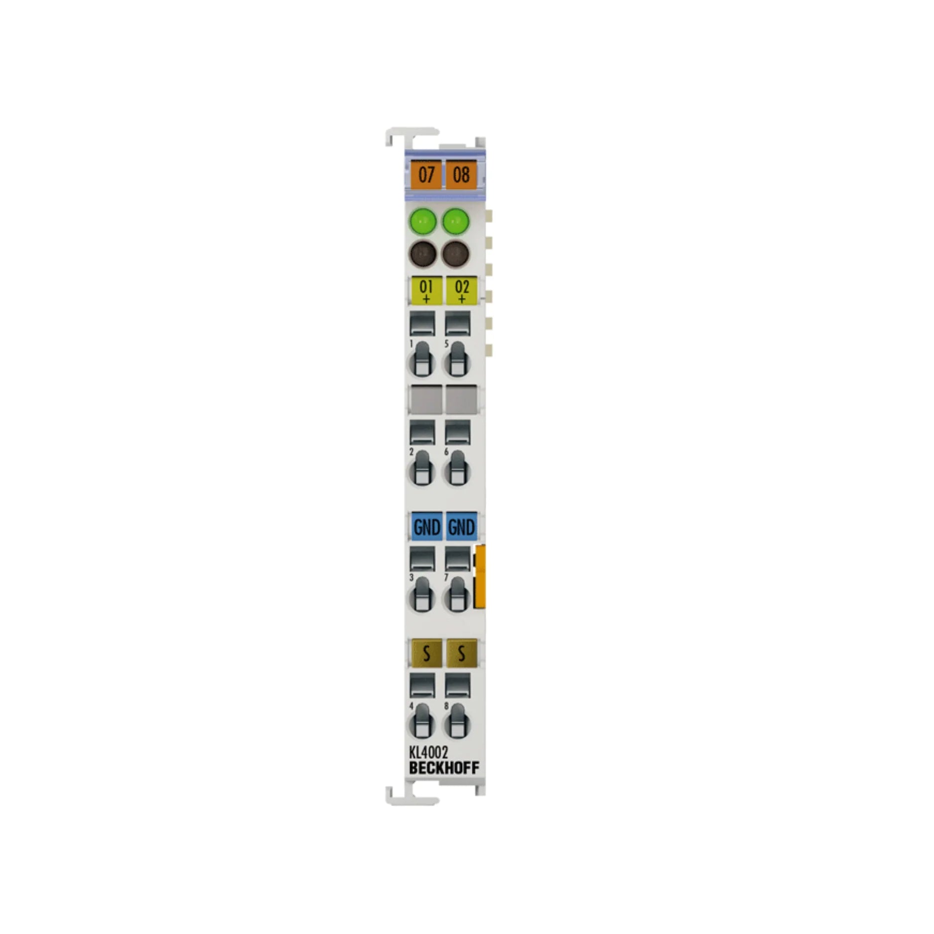 Beckhoff KL4002 2-channel 0–10V analog output terminal with 12-bit resolution for precise voltage signal generation in automation systems.
