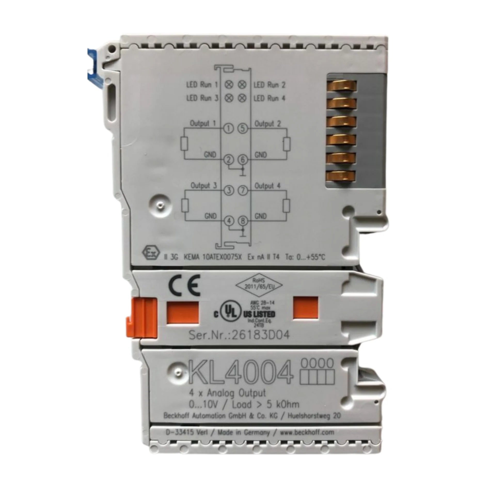 Beckhoff KL4004 analog output terminal, 4-channel, 0–10 V, 12-bit, K-Bus