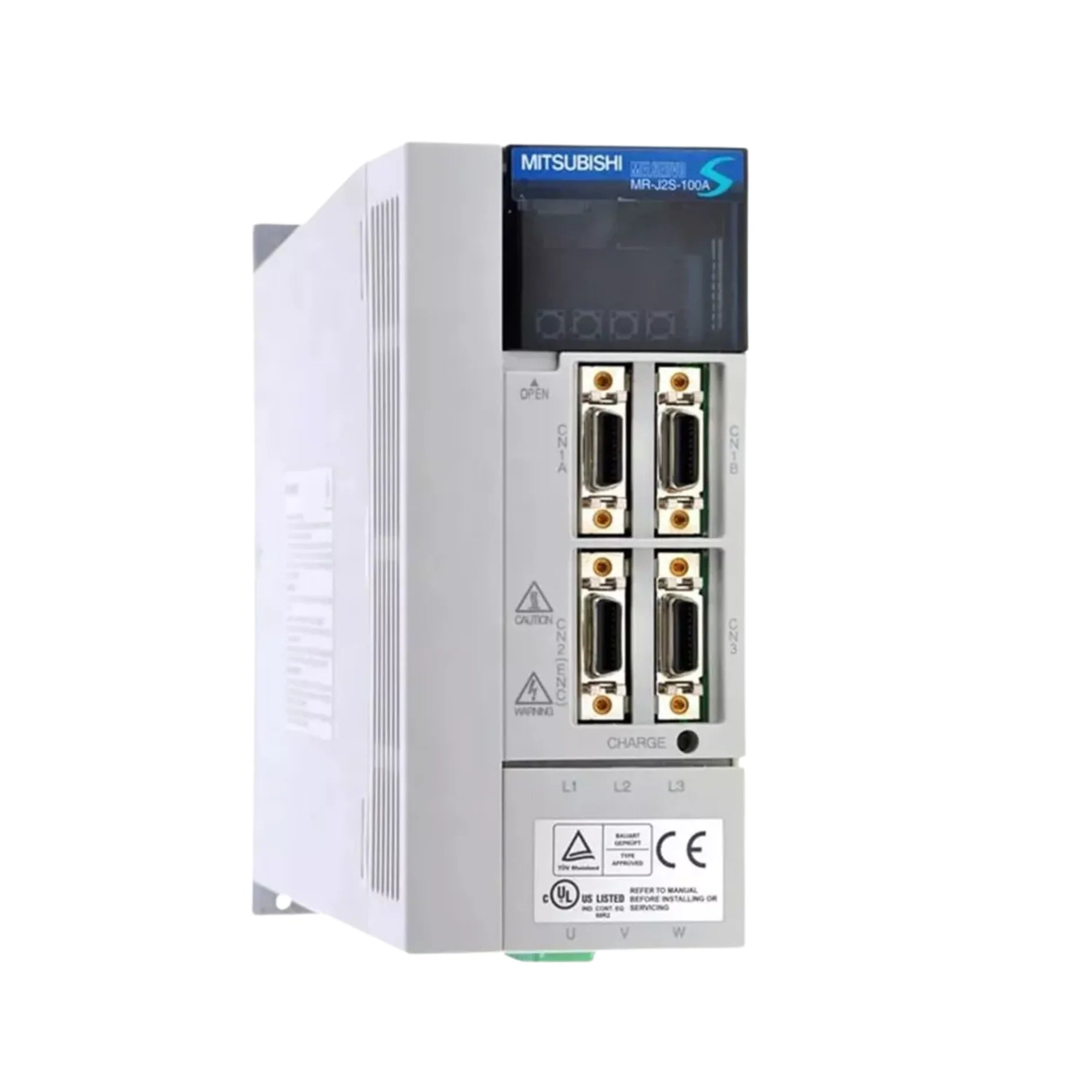 Mitsubishi MR-J2S-100A servo amplifier, 1.0kW, 200–230V AC, pulse input, compact and precise drive for MR-J2S motion control.