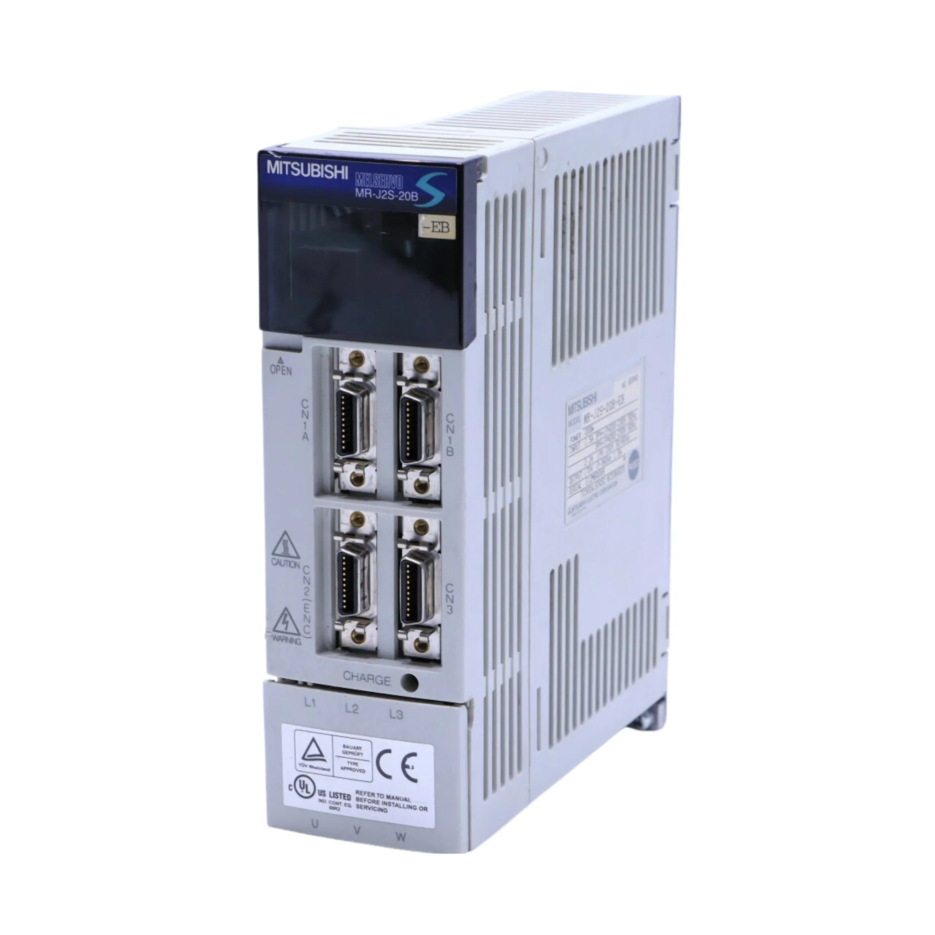 Mitsubishi MR-J2S-20B servo amplifier, 200W, 200–230V, SSCNET compatible, digital control for MR-J2S motion systems.