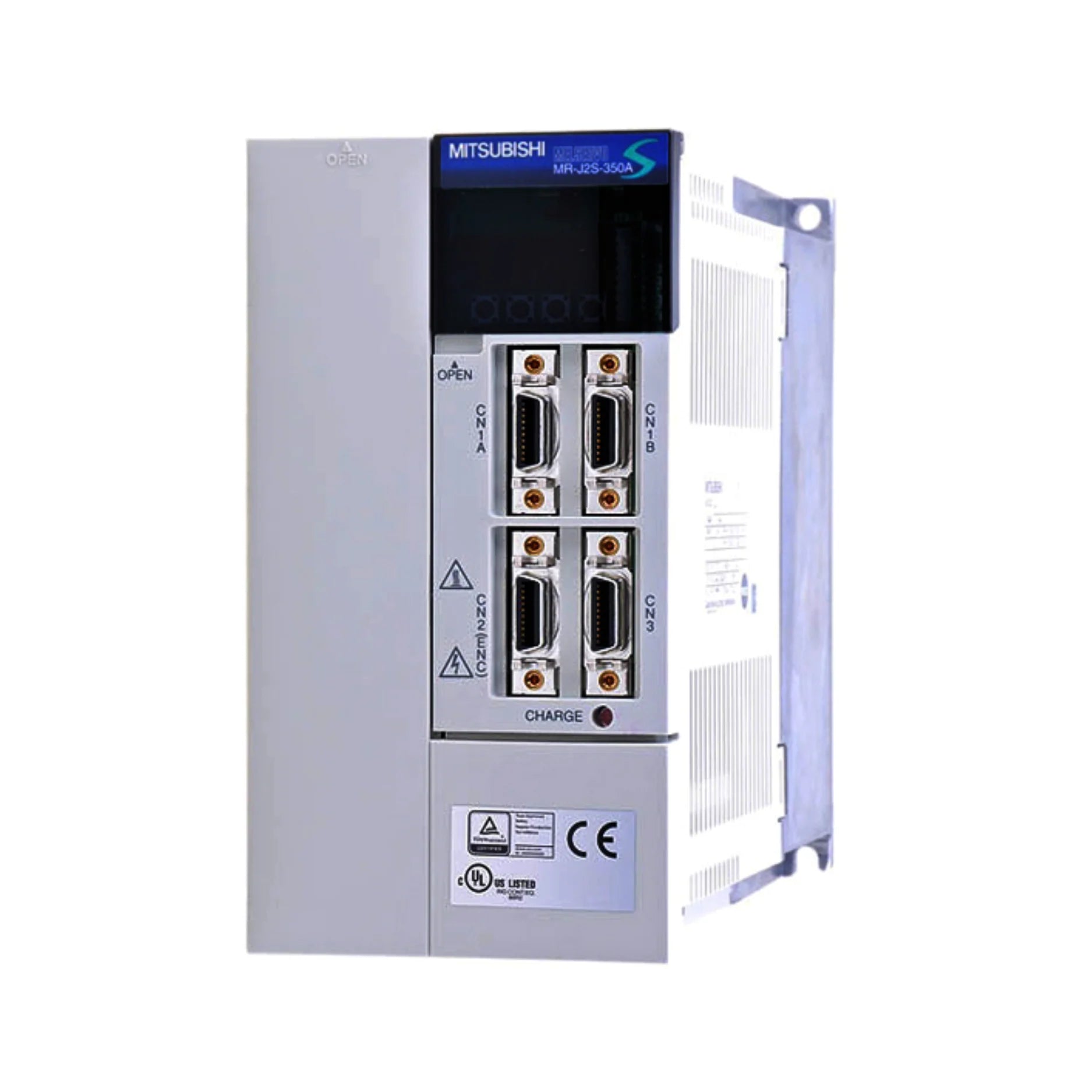 Mitsubishi MR-J2S-350A servo amplifier, 3.5kW, 3-phase 200–230V, analog and pulse input, MR-J2S Series.