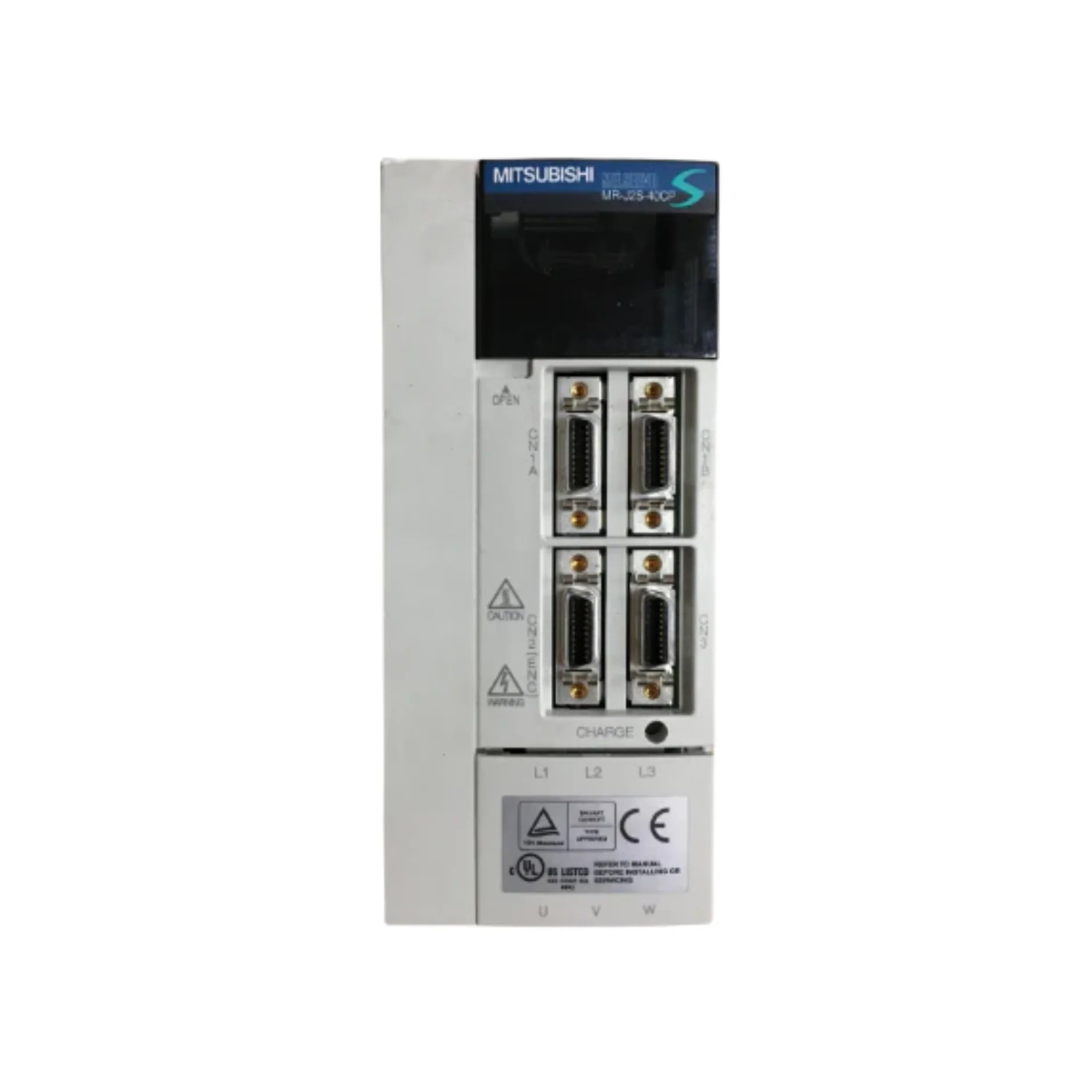 Mitsubishi MR-J2S-40CP servo amplifier, 400W, 200–230V AC input, built-in positioning function, compatible with HC servo motors.