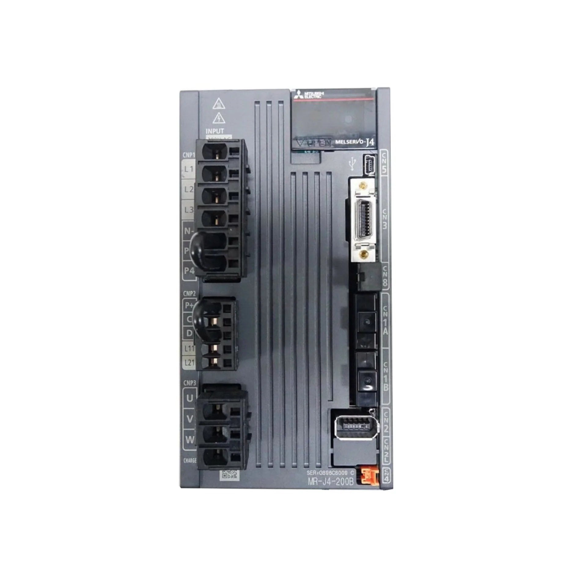 Mitsubishi MR-J4-200B-RJ servo amplifier, 2.0 kW, 200V, SSCNET III/H, RJ connection, MR-J4 series motion control
