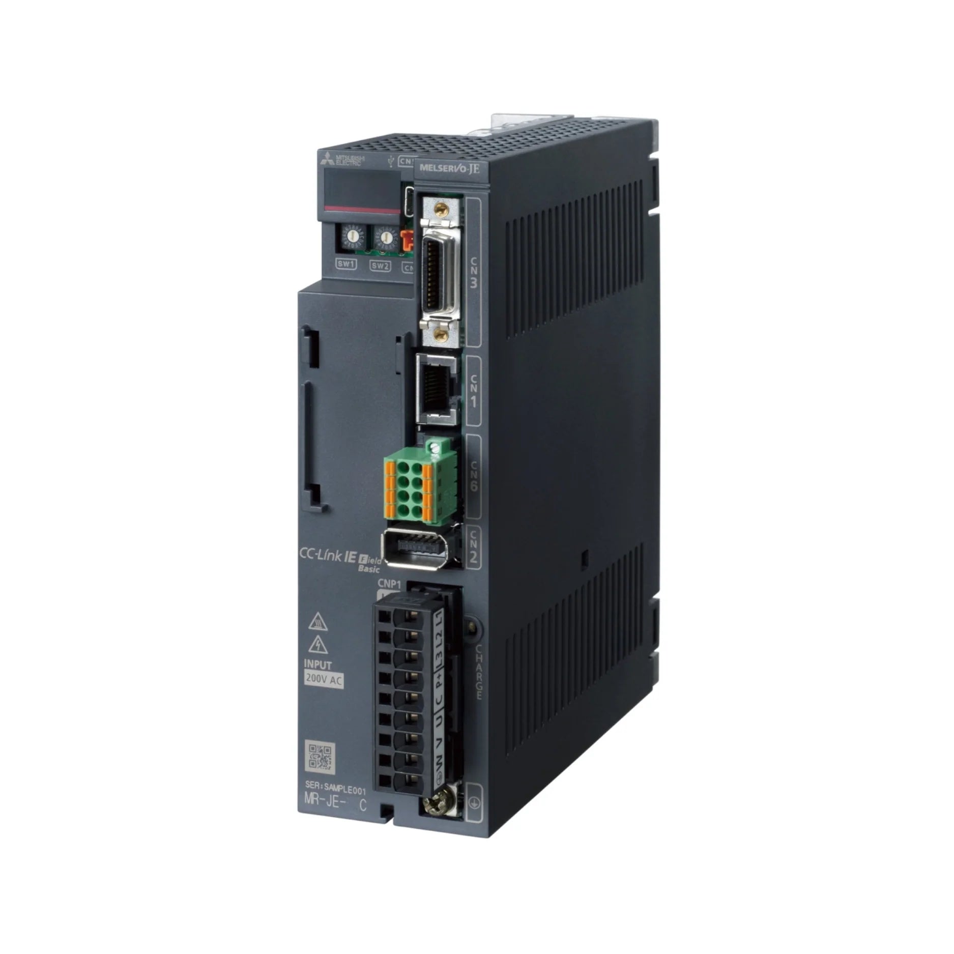 Mitsubishi MR-JE-20C 0.2 kW servo amplifier with SSCNET III/H interface for high-speed motion control.
