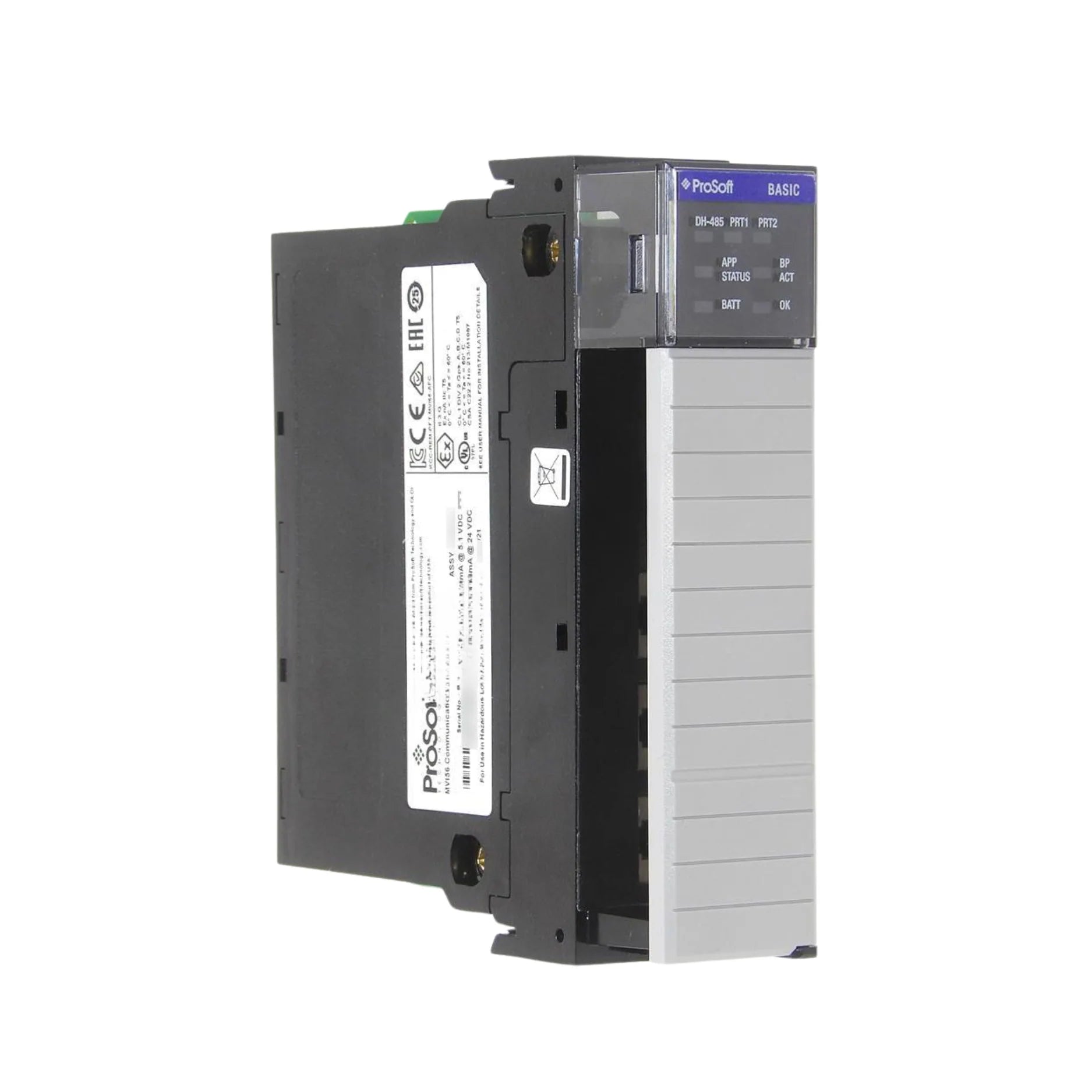 Communication Module for ControlLogix, featuring RS-232 and DH-485 ports, compatible with legacy 1771-DB and 1747-BAS programs.