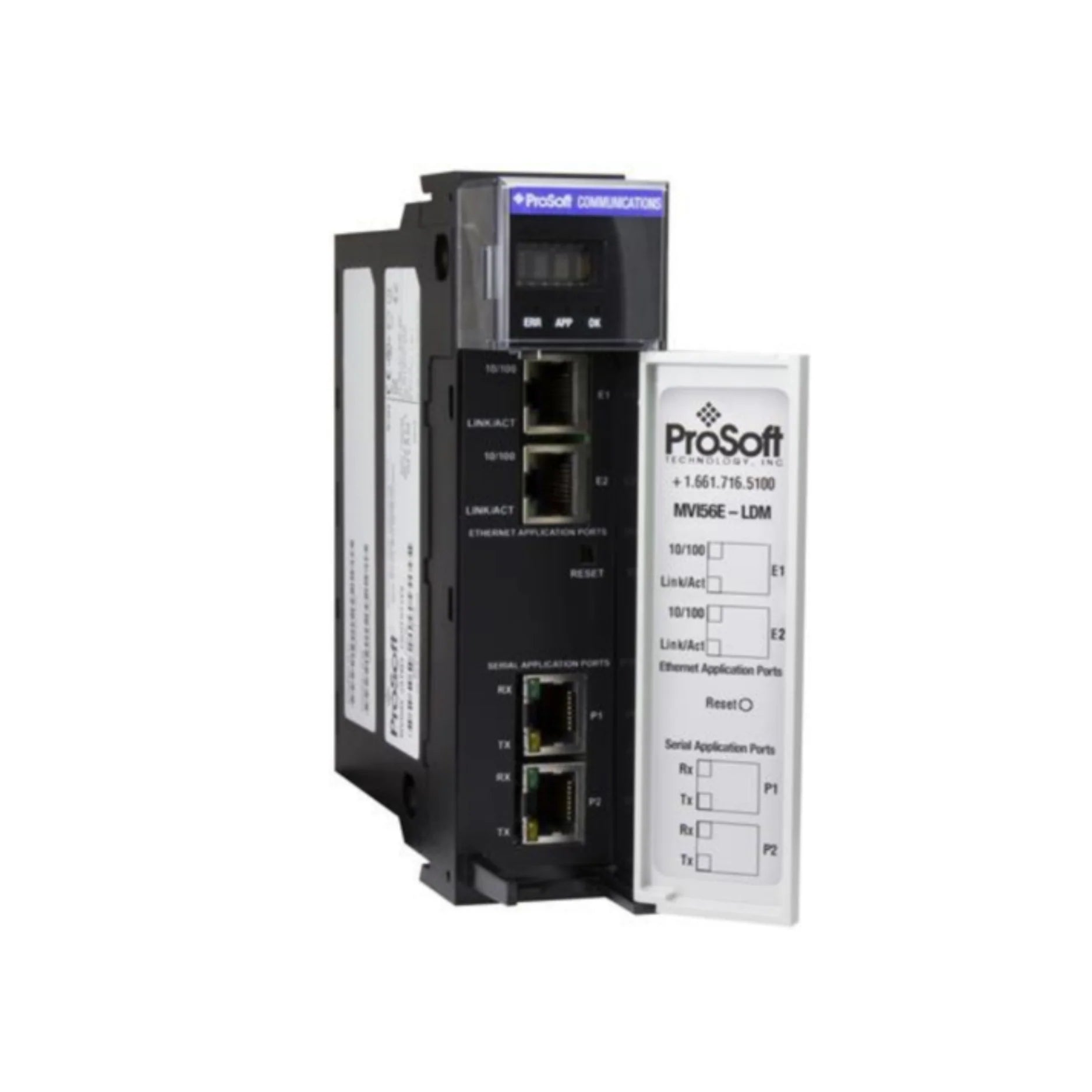 MVI56E-GSC, módulo ProSoft serial ControlLogix Allen-Bradley para comunicação RS232/RS485 em automação industrial avançada."