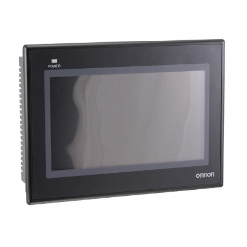 Omron NB7W-TW00B 7" HMI touchscreen with TFT LCD, 800×480 resolution, and multiple communication ports for industrial automation.