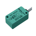 Pepperl+Fuchs NBB2-V3-E2 inductive proximity sensor, 2 mm flush, PNP NO, 10–30V DC, prewired cable, compact design, IP67 rated.