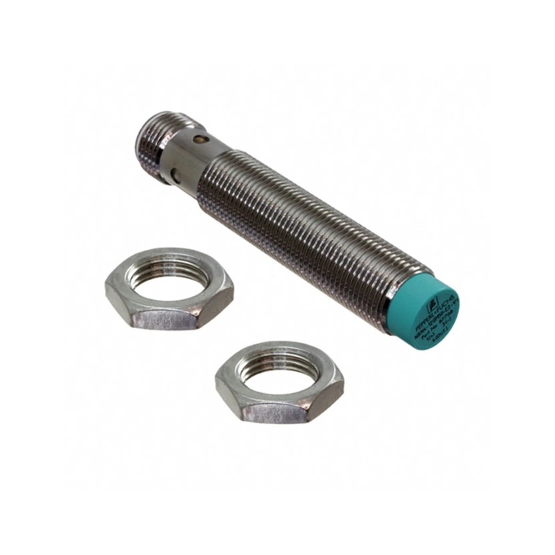 Pepperl+Fuchs NBN4-12GM50-E2-V1 inductive sensor, 4 mm flush, M12 connector, PNP NO, 10–30V DC, IP67, for industrial automation.