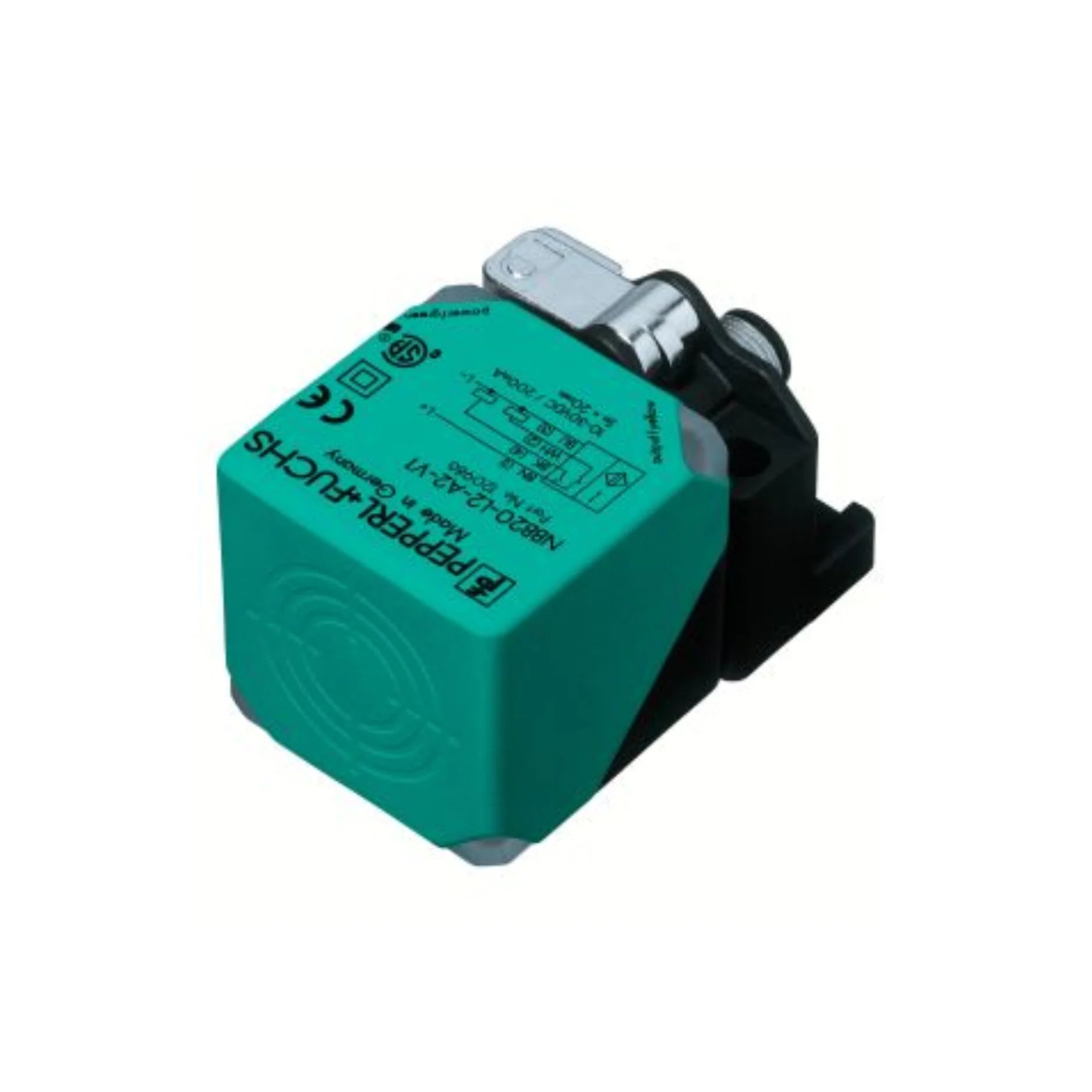 Pepperl+Fuchs NBN40-L2-E0-V1 inductive sensor, 40 mm range, NPN NO, M12 connector, IP67-rated.
