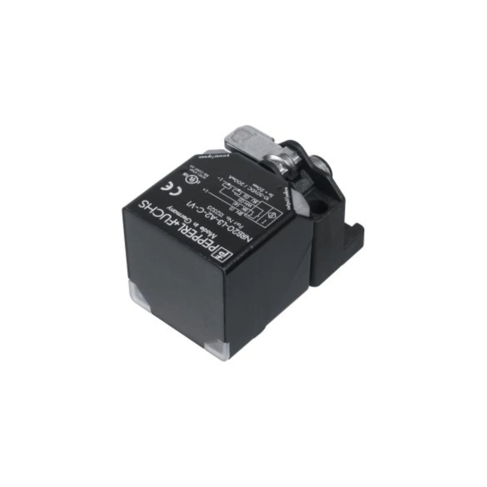 Pepperl+Fuchs NRB20-L3-A2-C-V1 magnetic sensor, 20 mm range, PNP output, IP67, M12 connector, for ferromagnetic detection.