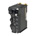 Omron NX-EIC202 EtherNet/IP Coupler Unit with dual RJ45 ports, supporting up to 63 NX I/O modules for scalable industrial automation integration.