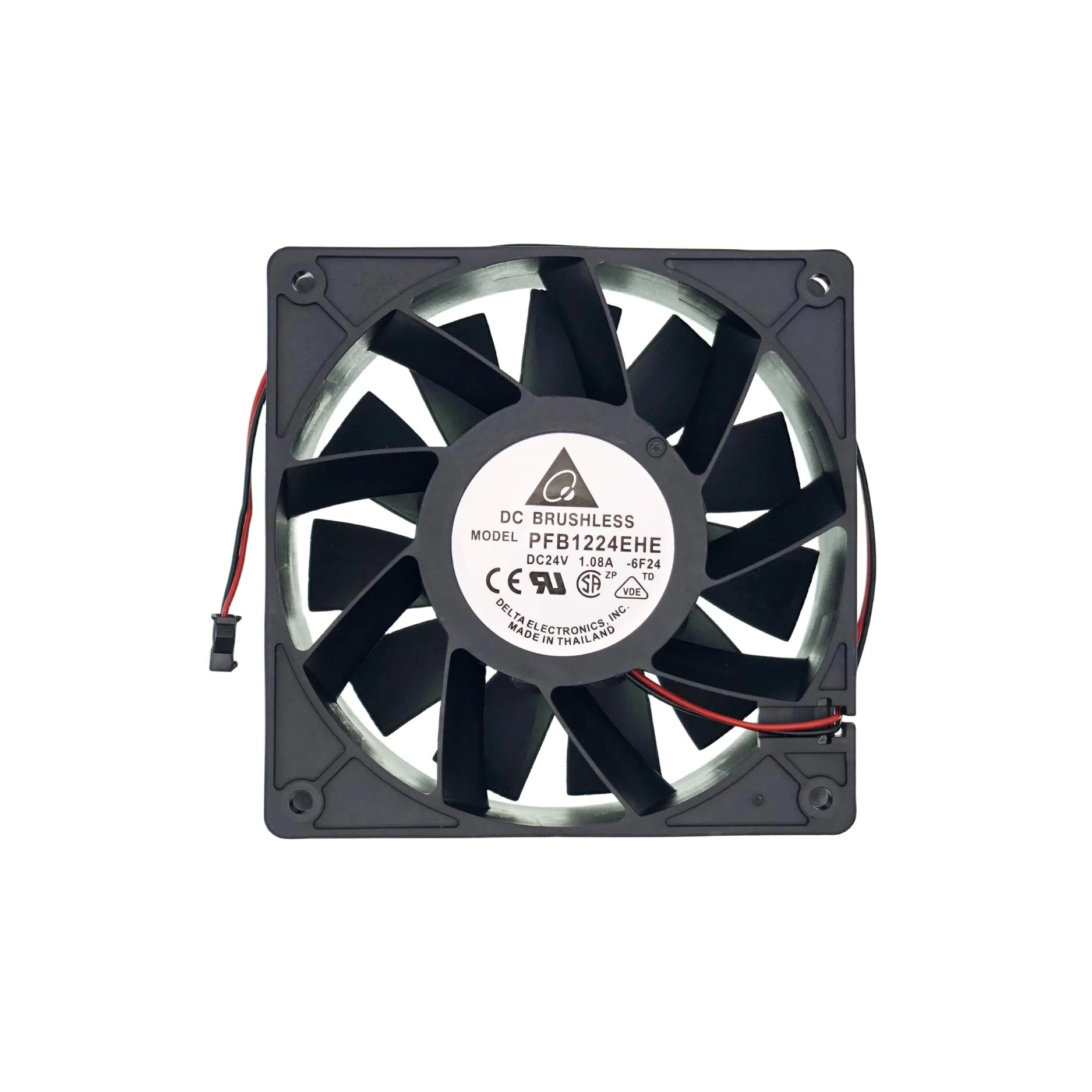 Delta PFB1224EHE 24 V DC axial cooling fan 120 × 120 × 38 mm for industrial thermal management.