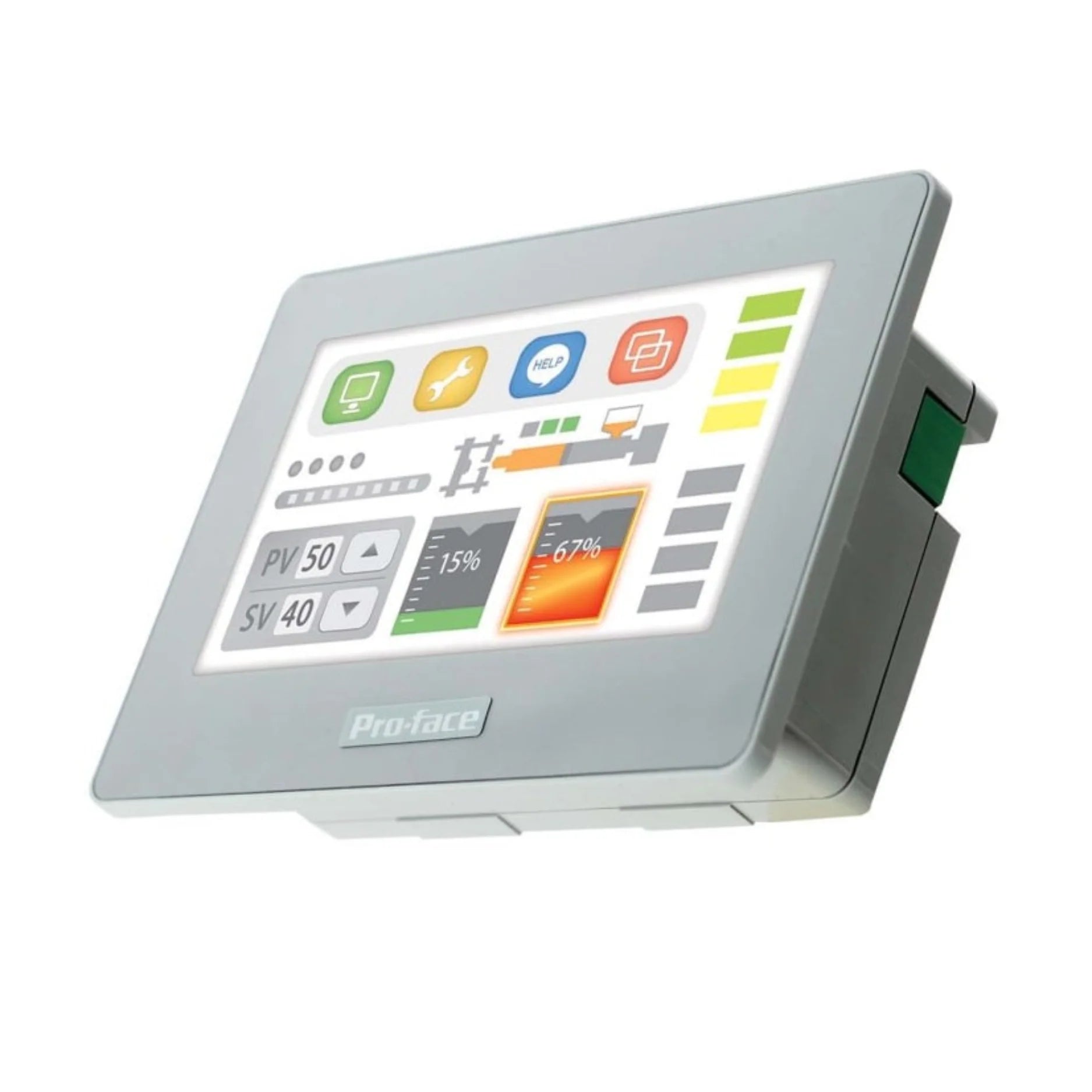 Pro-face PFXGP4115T2D 3.5" touchscreen HMI for industrial automation, featuring high-resolution display and multiple communication options.