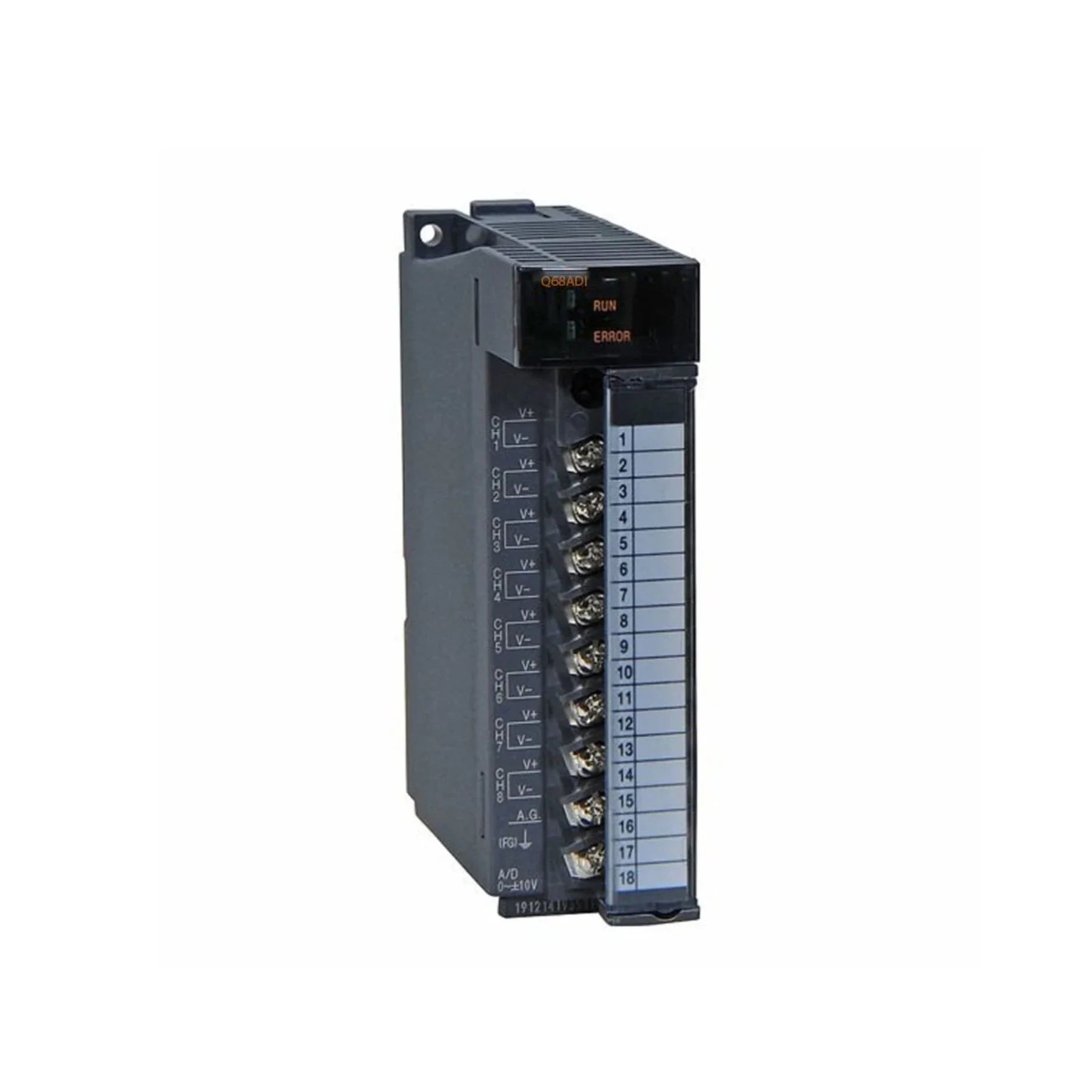 Mitsubishi Q68ADI analog input module, 8 differential channels, 16-bit resolution, for MELSEC-Q Series PLCs.