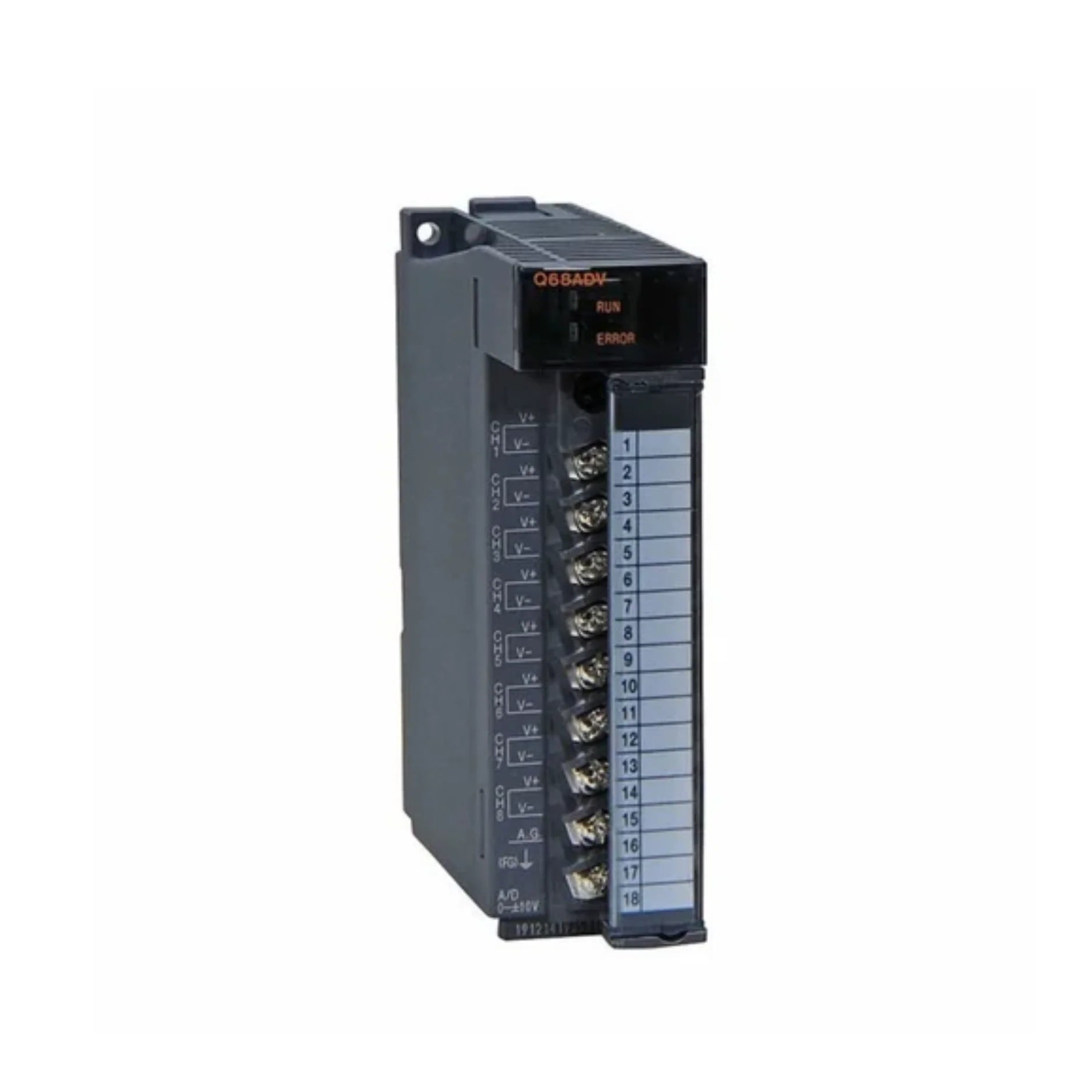Mitsubishi Q68ADV analog input module, 8-channel, ±10V/0–10V/1–5V, 16-bit resolution for Q Series PLC.