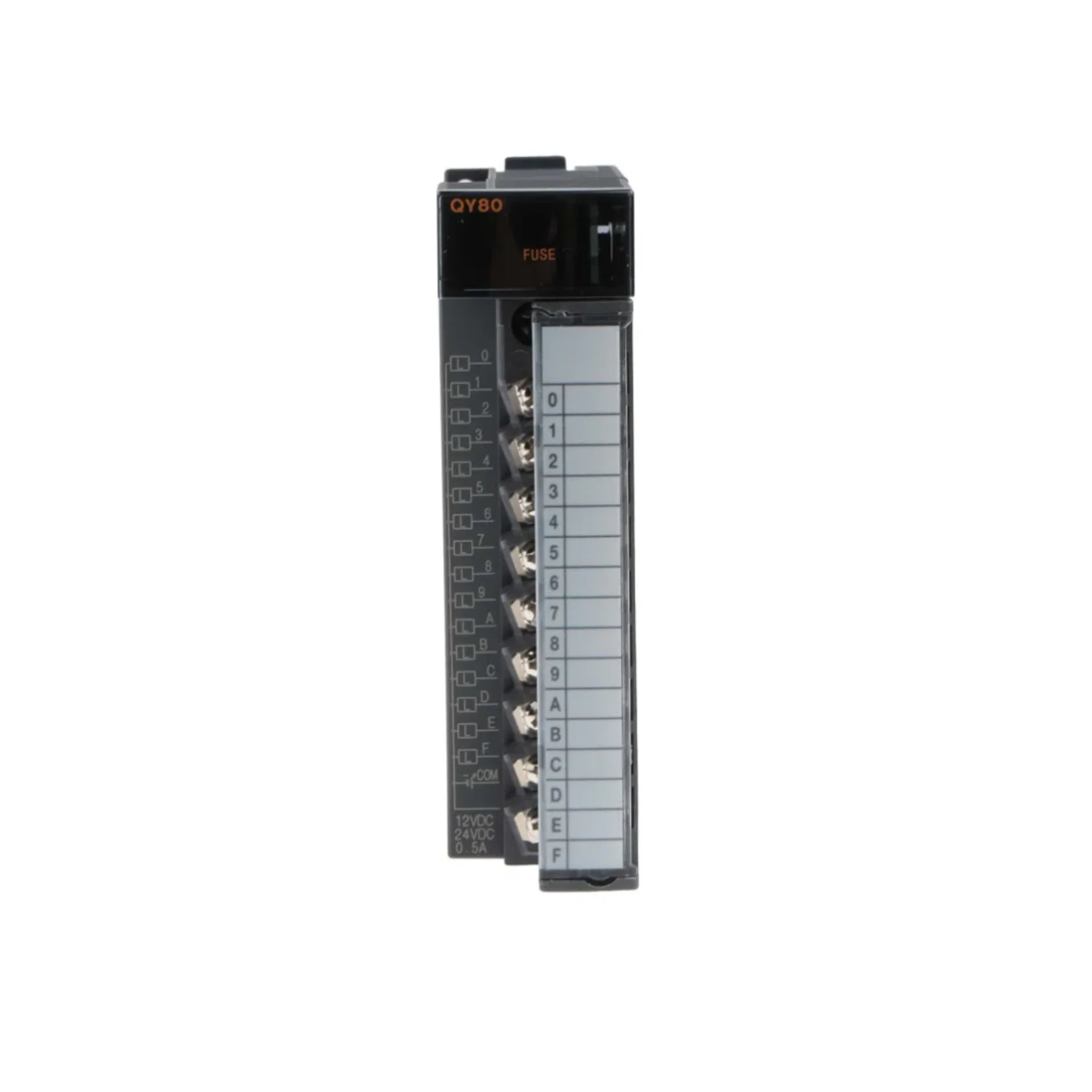 Mitsubishi QY80 digital output module, 32 channels, 24V DC sink, compact output for MELSEC-Q Series PLCs.