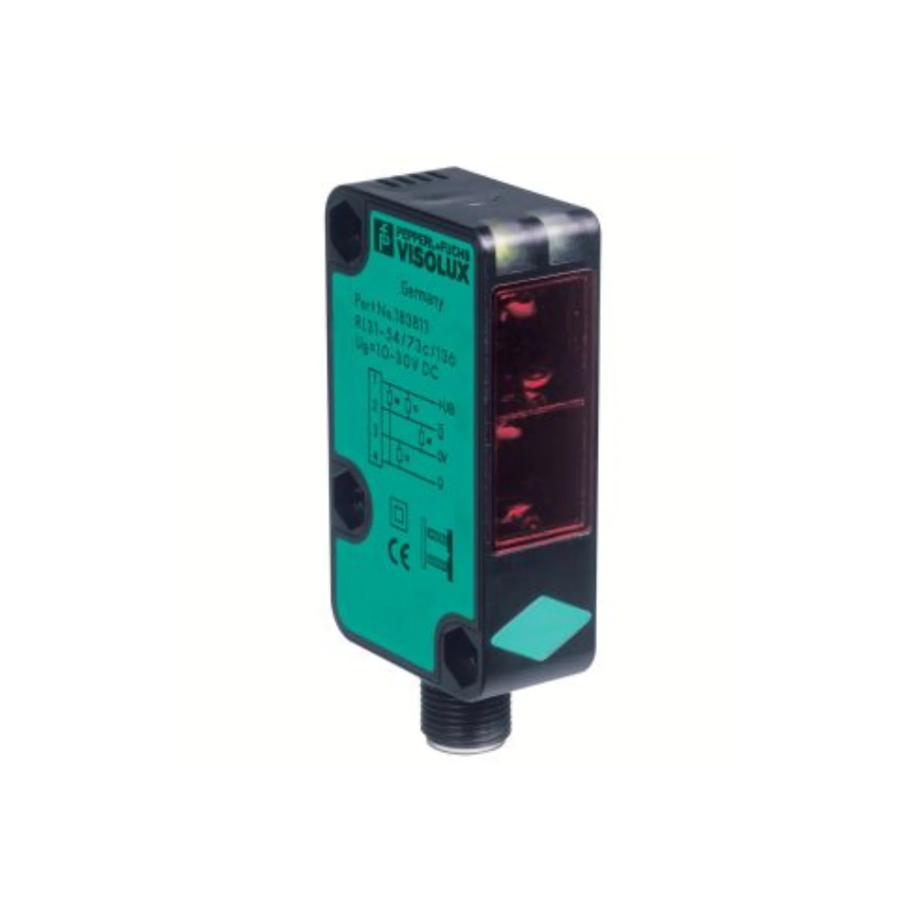 Pepperl+Fuchs RL31-8-1200-RT/73c/136 diffuse mode sensor with 0–1200 mm adjustable range, push-pull output, and IP67 rating for industrial automation.