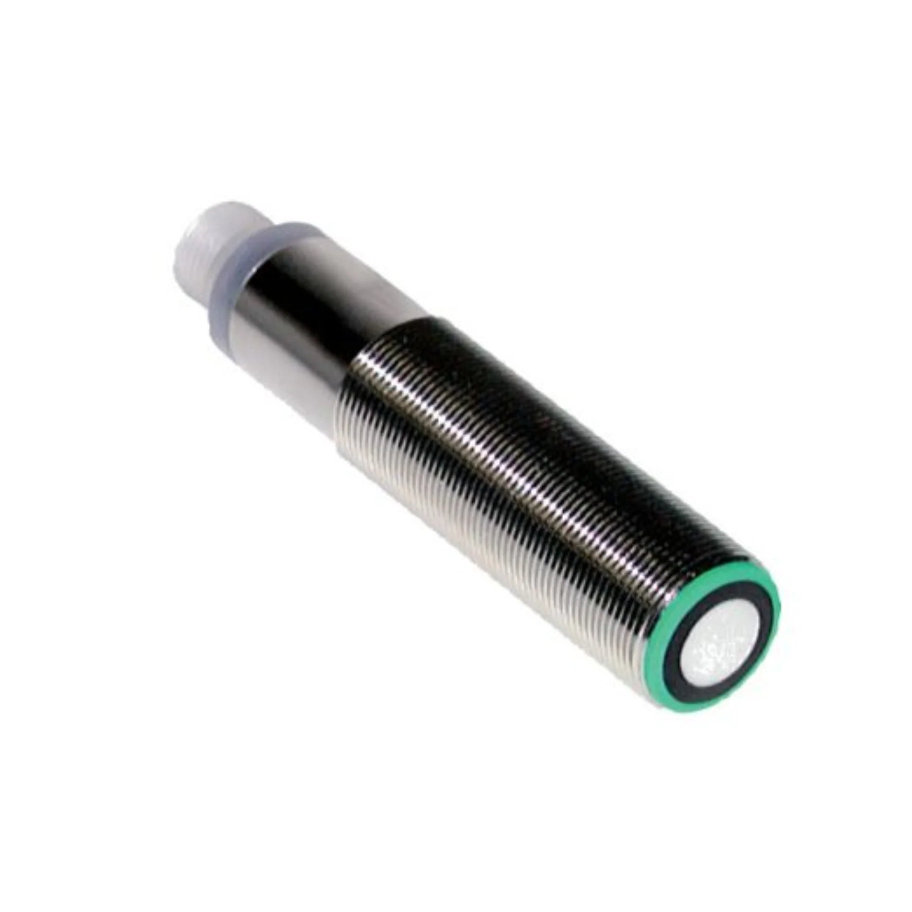 Pepperl+Fuchs UB500-18GM75-I-V15 ultrasonic sensor with 30–500mm range, 4–20 mA analog output, M18 housing, and M12 connector for industrial applications.