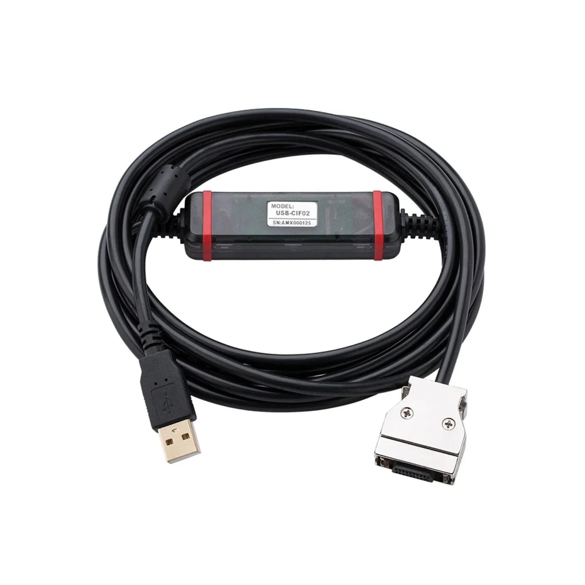 Mitsubishi USB-CIF02 USB communication module for connecting PC to servo or inverter drives with configuration tools.
