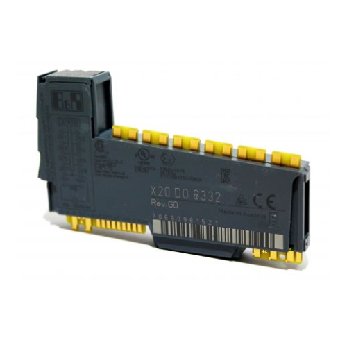 B&R X20DO8332 digital output module, 8 x 24V DC outputs with short-circuit protection. DIN rail mount for X20 automation systems.