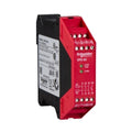 Schneider Electric XPSAC5121 safety relay, 24V DC with 2NO + 1NC contacts for emergency stop applications in industrial automation.