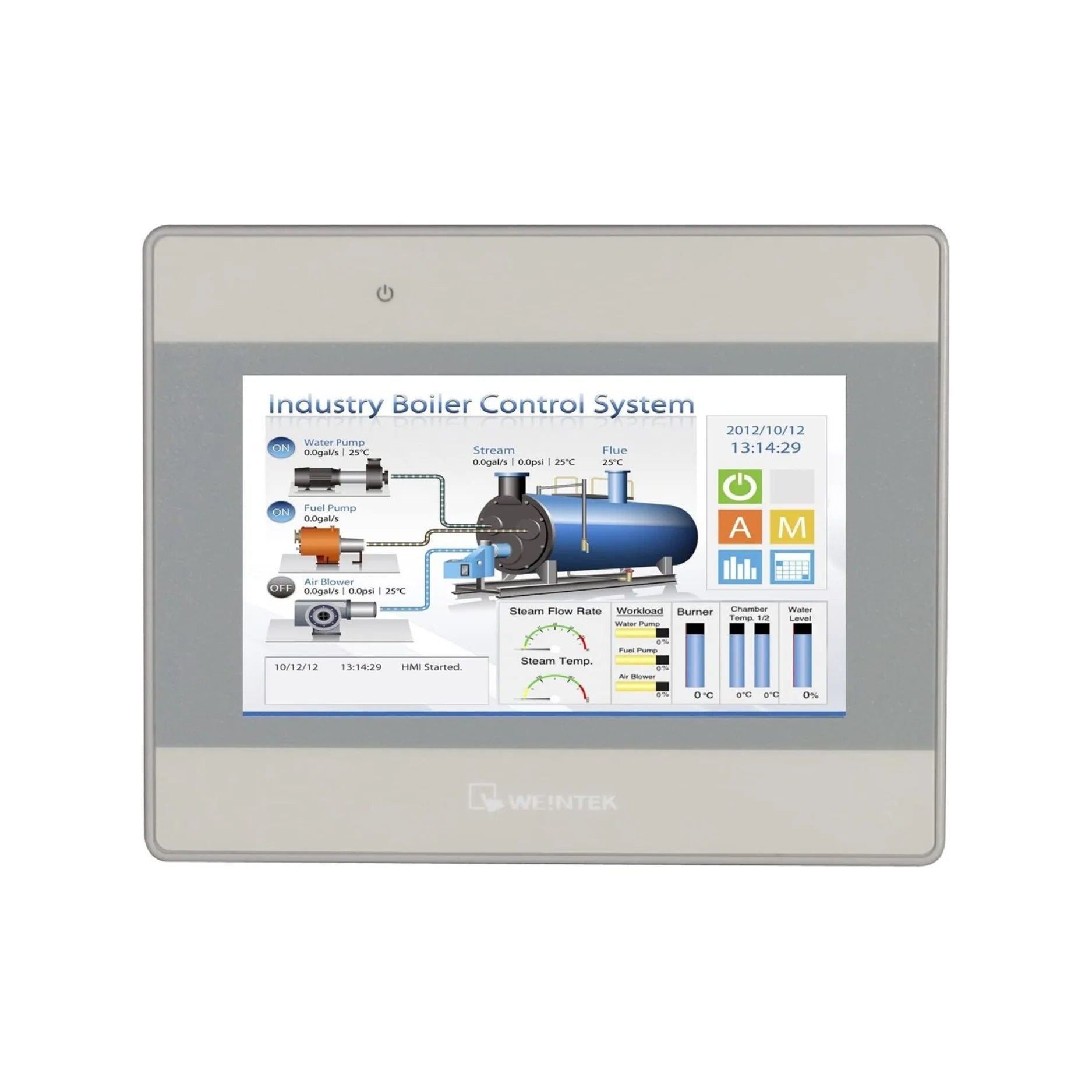 Weintek MT8050iE 4.3" HMI with resistive touch, Ethernet, RS-232/RS-485, and EasyBuilder Pro compatibility.